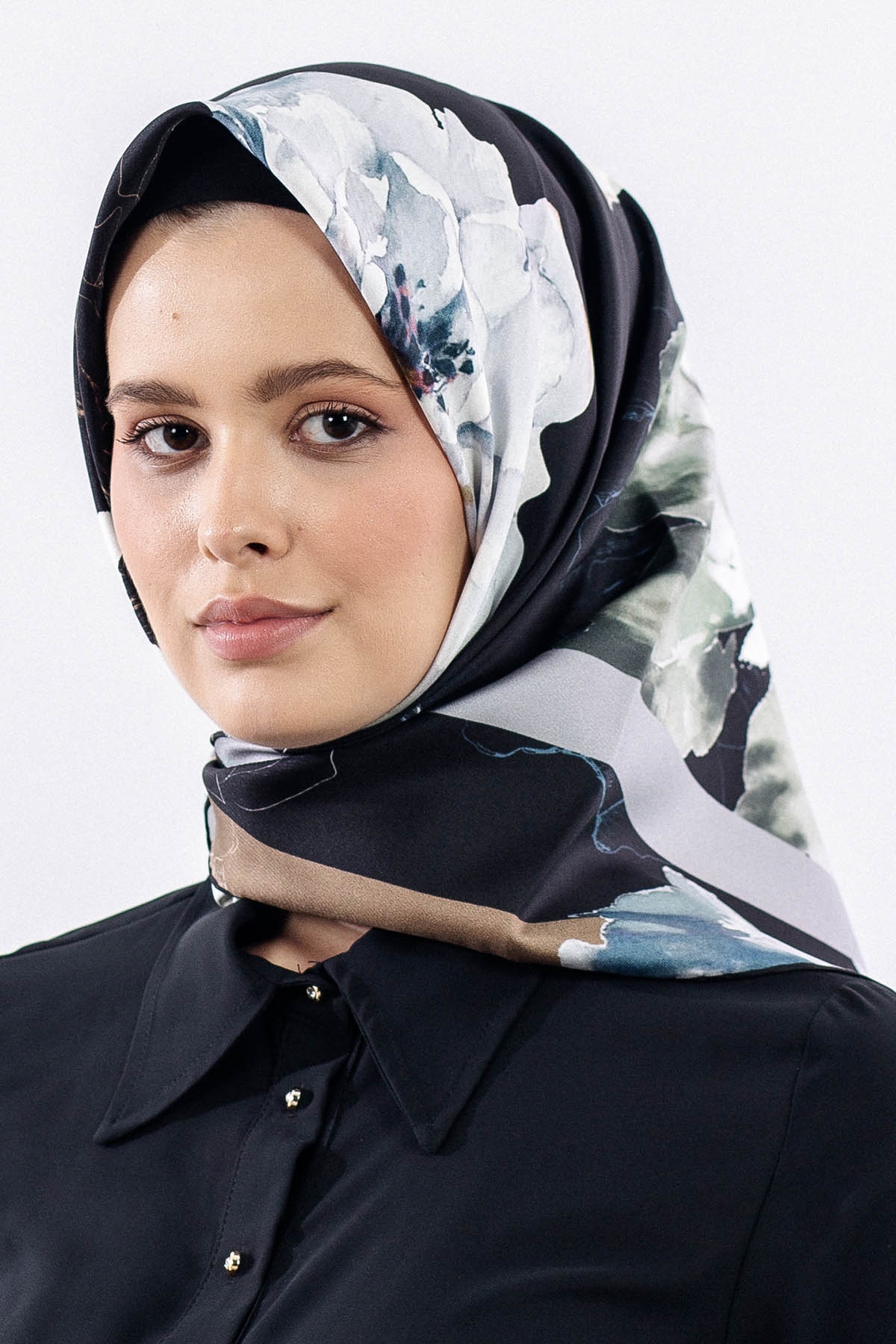 12511 İpek Eşarp Tvıl Dokuma 90*90 - Siyah_gri - 1