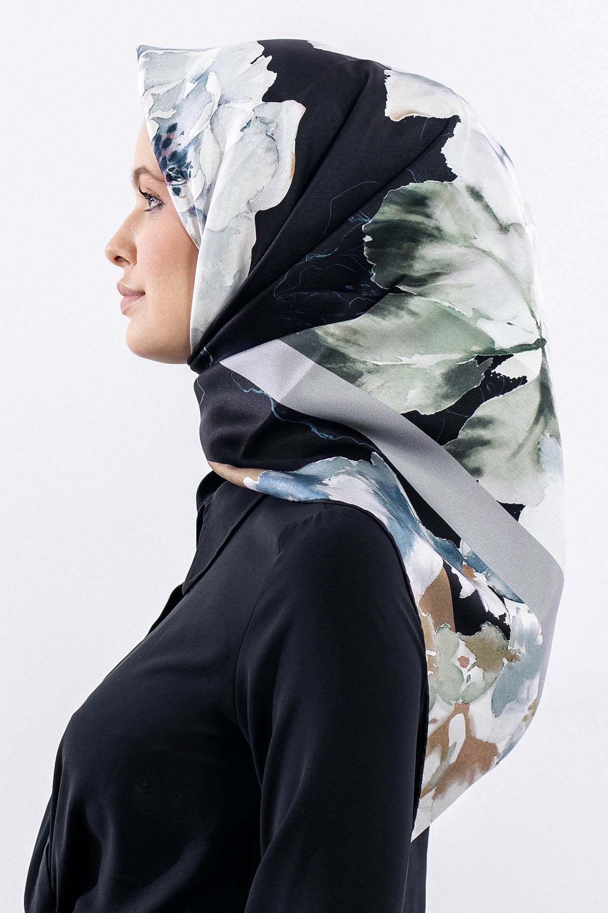 12511 İpek Eşarp Tvıl Dokuma 90*90 - Siyah_gri - 2