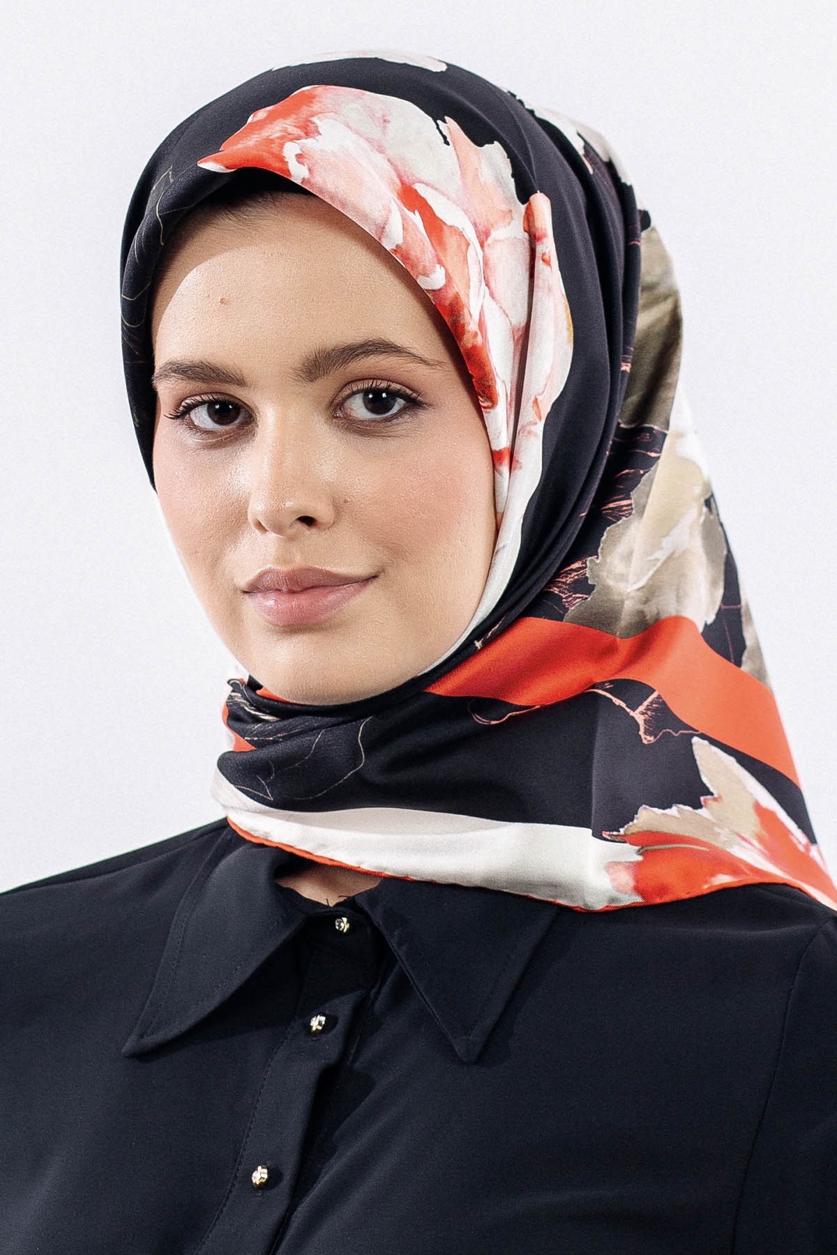 12511 İpek Eşarp Tvıl Dokuma 90*90 - Siyah_kirmizi - 1