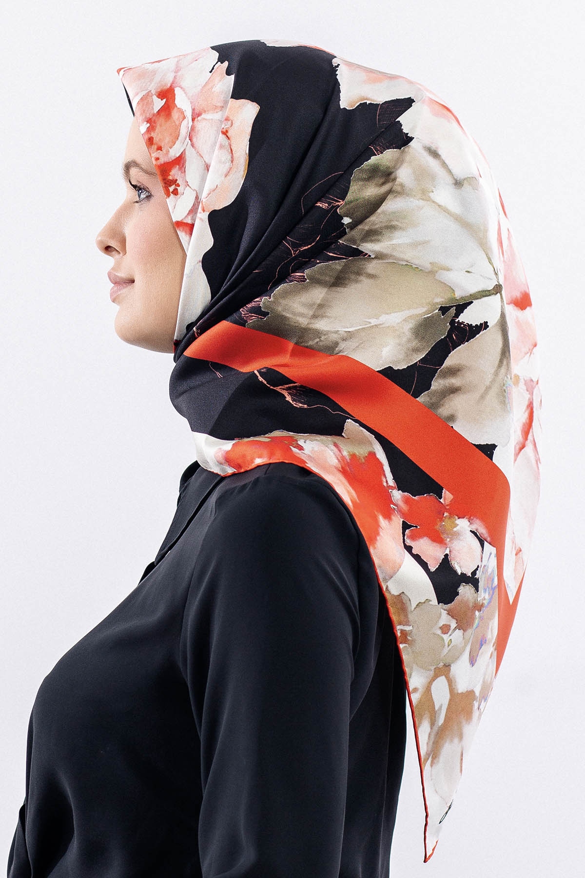 12511 İpek Eşarp Tvıl Dokuma 90*90 - Siyah_kirmizi - 2