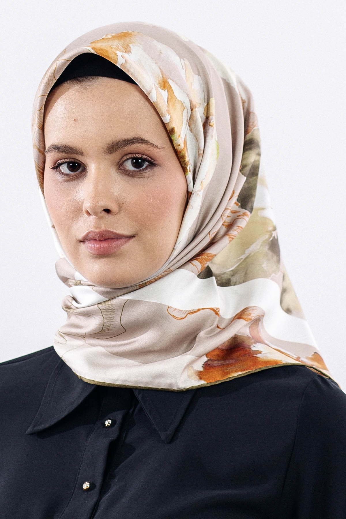 12511 İpek Eşarp Tvıl Dokuma 90*90 - Vizon - 1