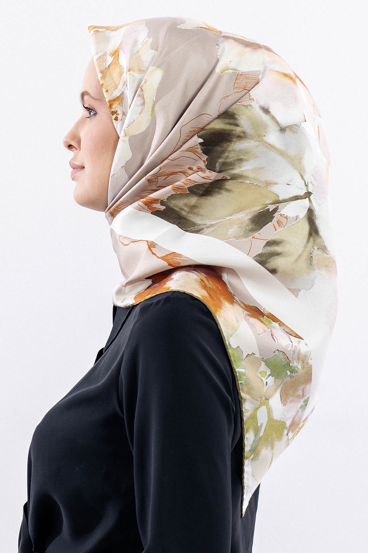 12511 İpek Eşarp Tvıl Dokuma 90*90 - Vizon - 2