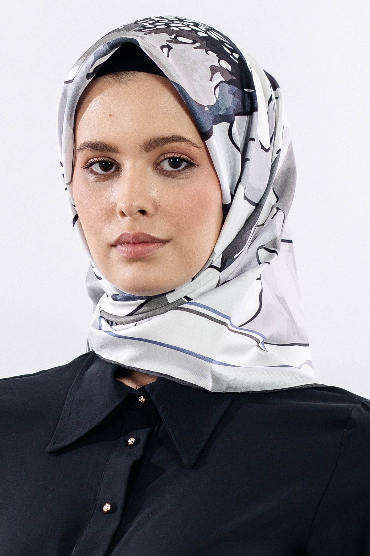 12513 İpek Eşarp Tvıl Dokuma - Gri - 1