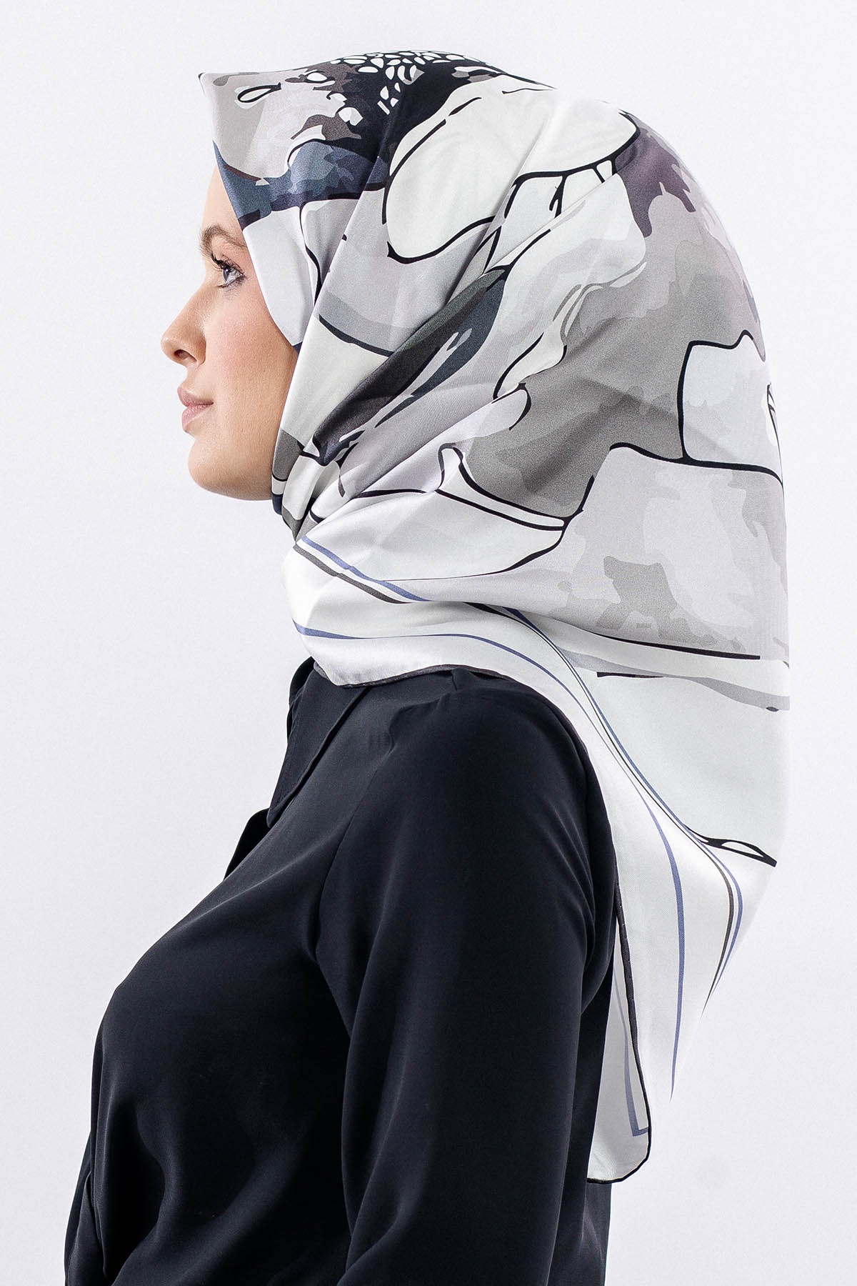 12513 İpek Eşarp Tvıl Dokuma - Gri - 2