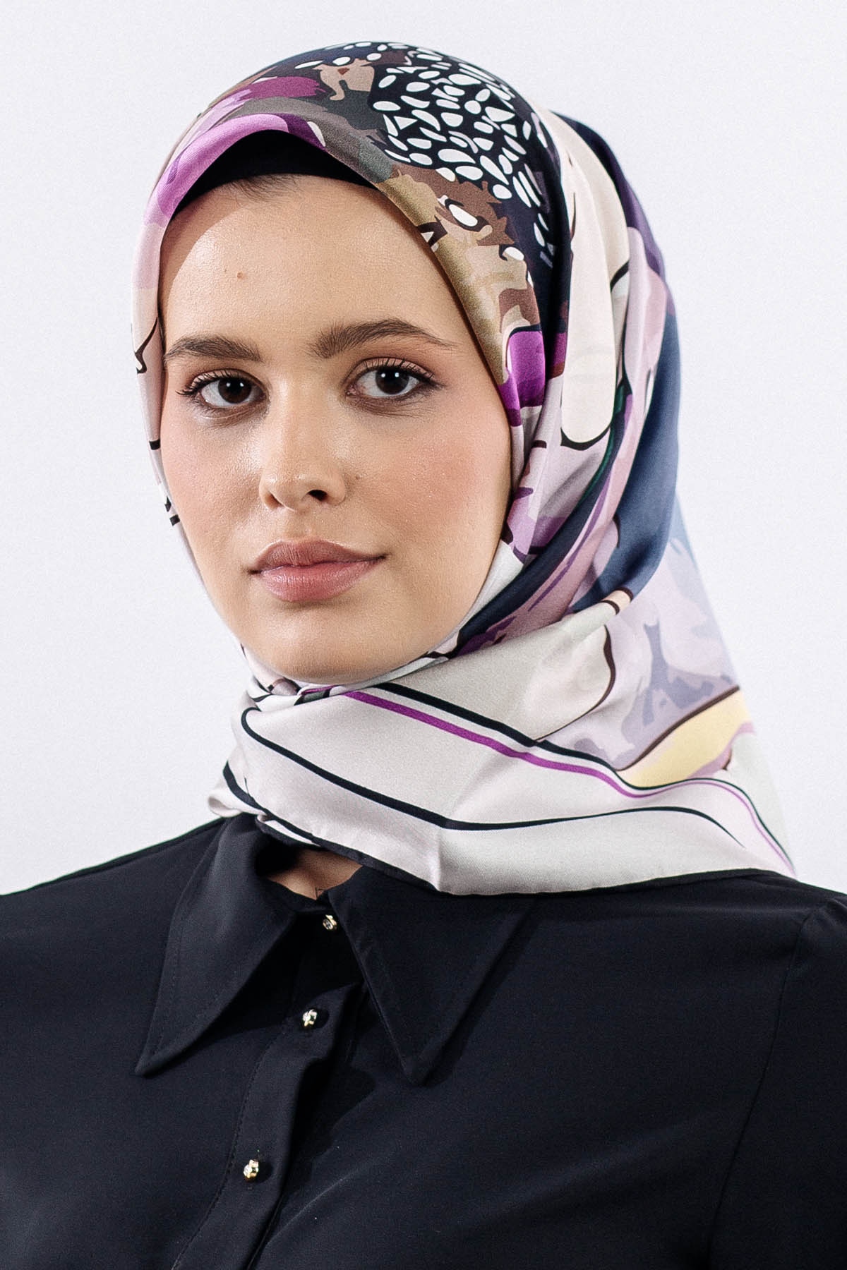 12513 İpek Eşarp Tvıl Dokuma - Gri_lila - 1