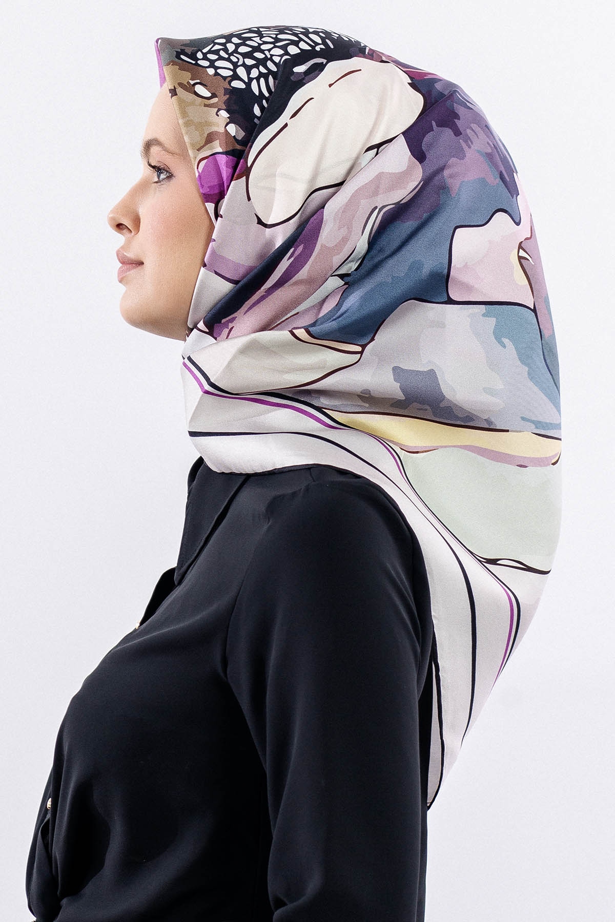 12513 İpek Eşarp Tvıl Dokuma - Gri_lila - 2