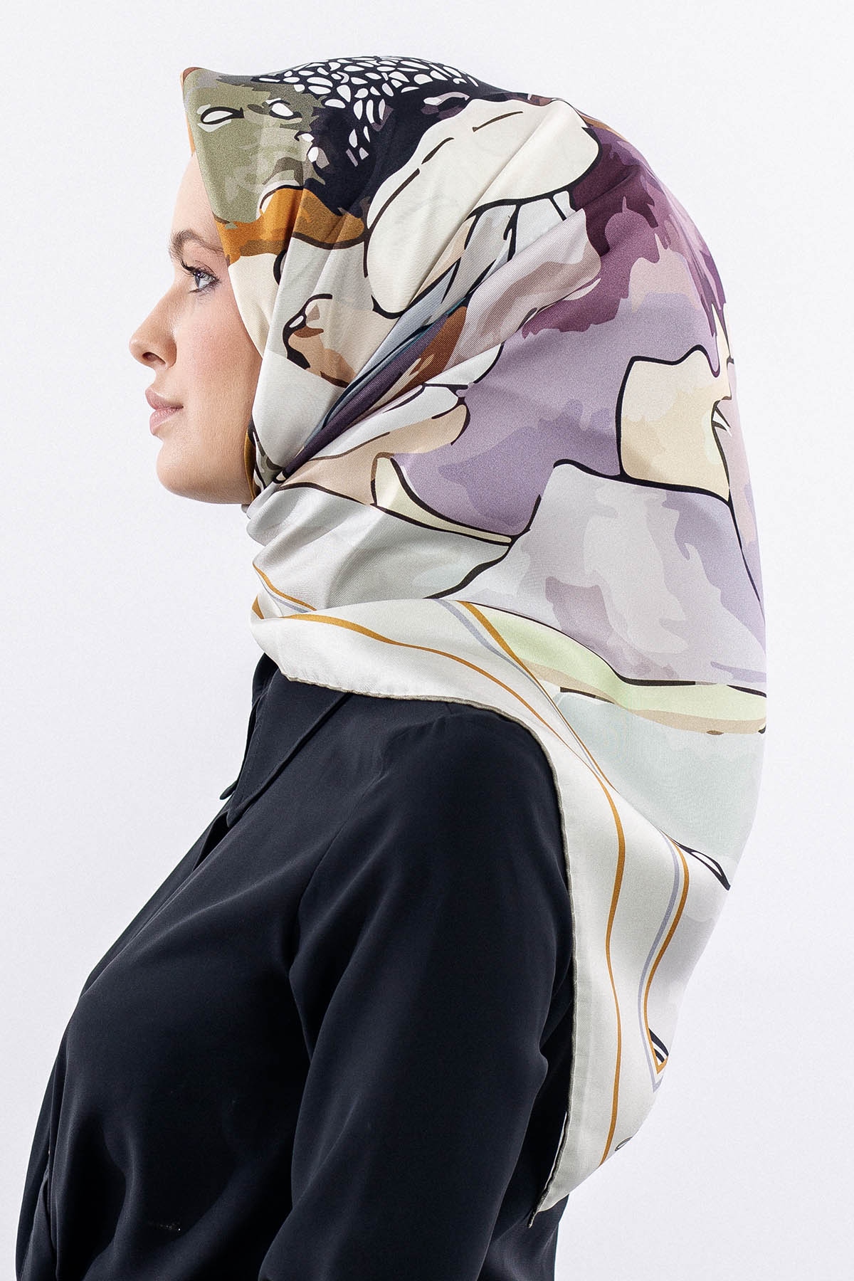 12513 İpek Eşarp Tvıl Dokuma - Krem - 2