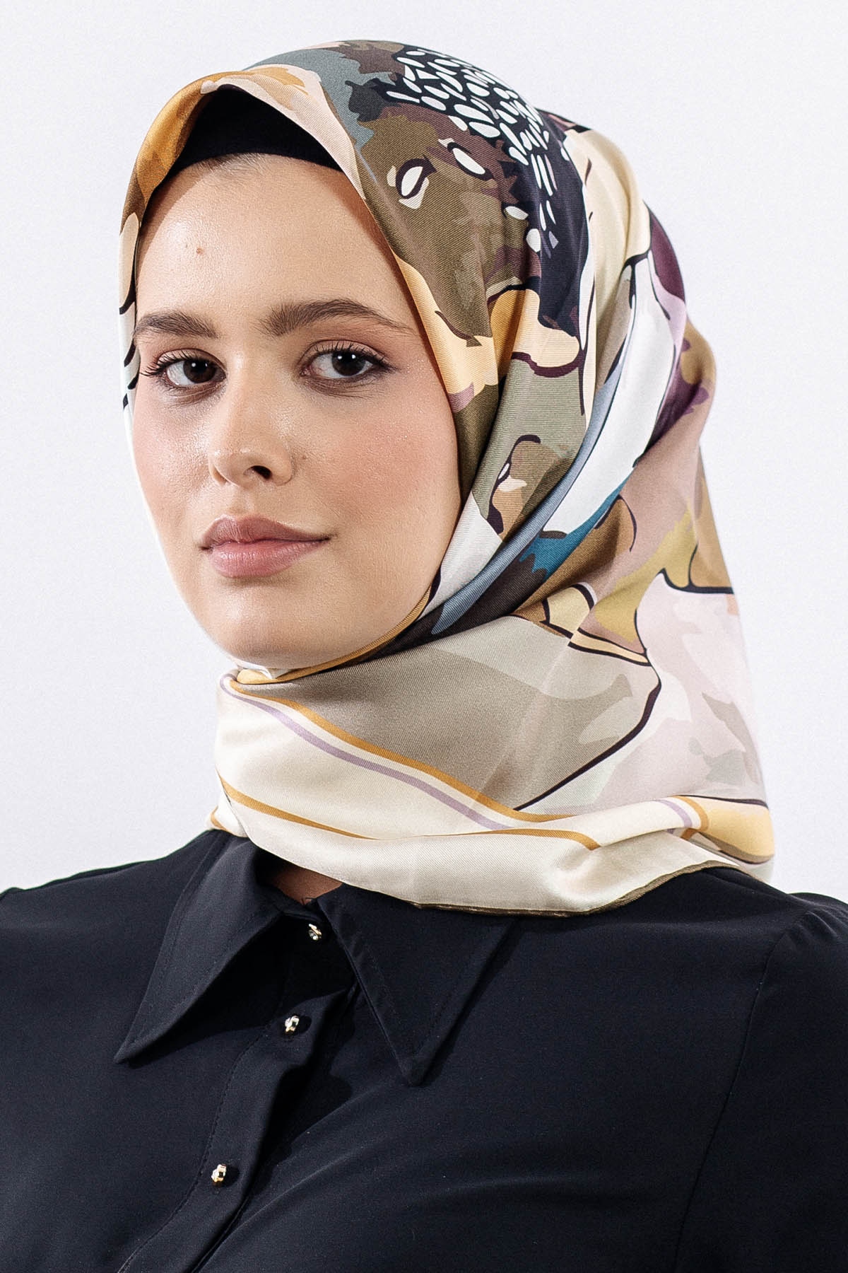 12513 İpek Eşarp Tvıl Dokuma - Krem_kahve - 1