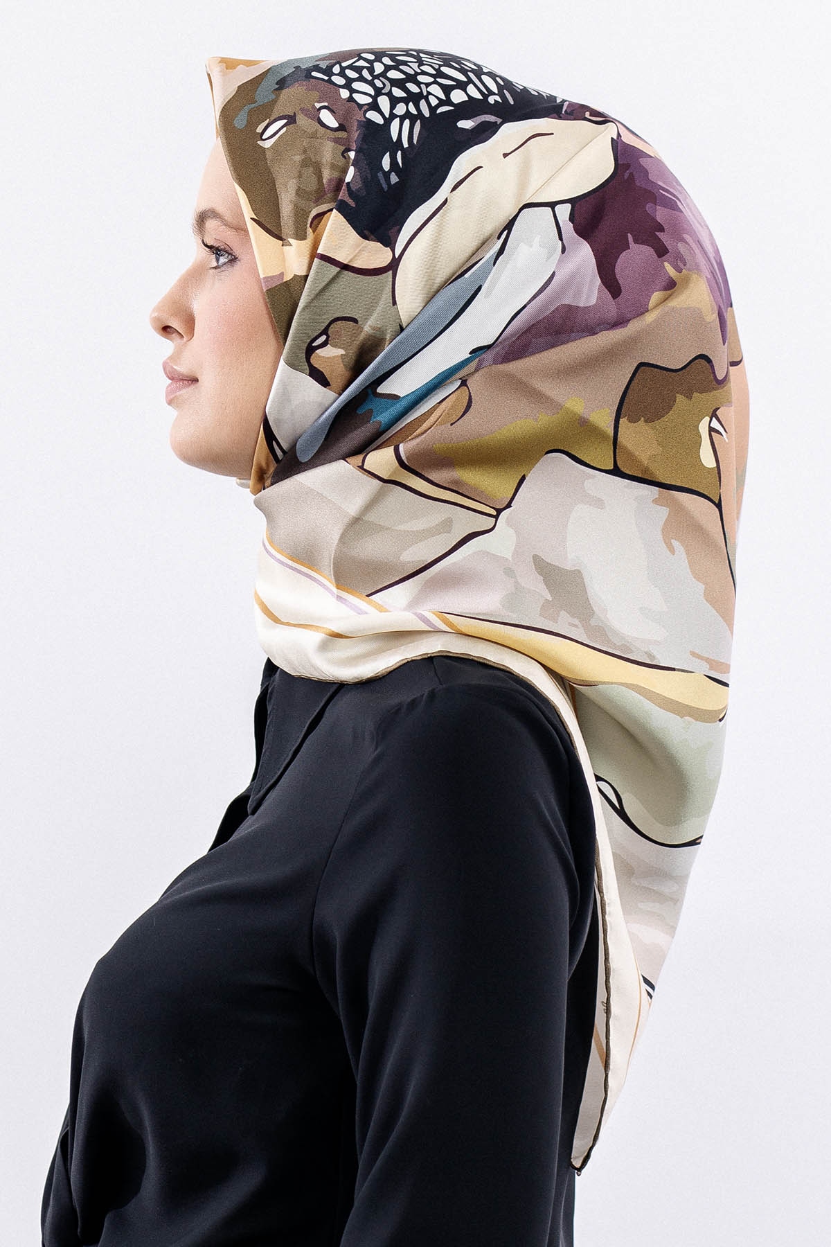 12513 İpek Eşarp Tvıl Dokuma - Krem_kahve - 2