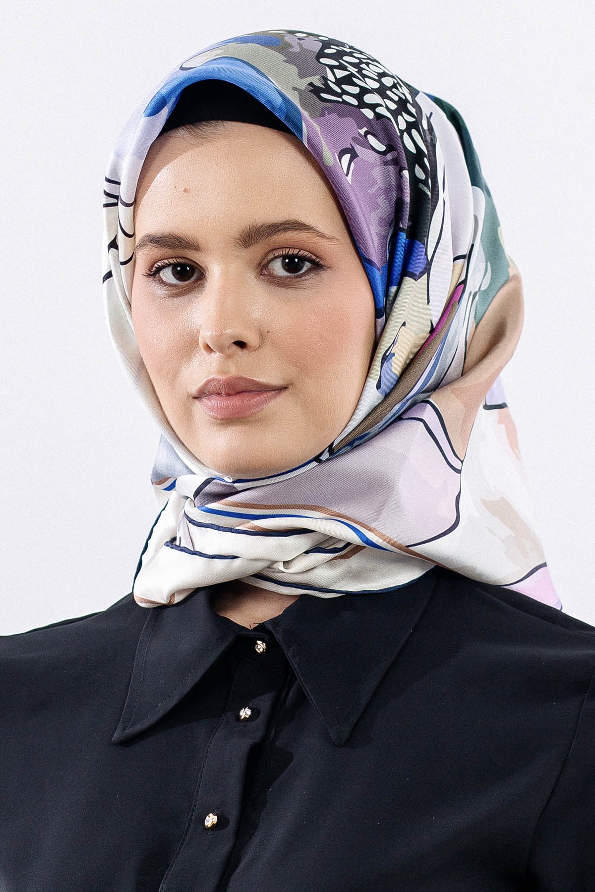 12513 İpek Eşarp Tvıl Dokuma - Lacivert - 1