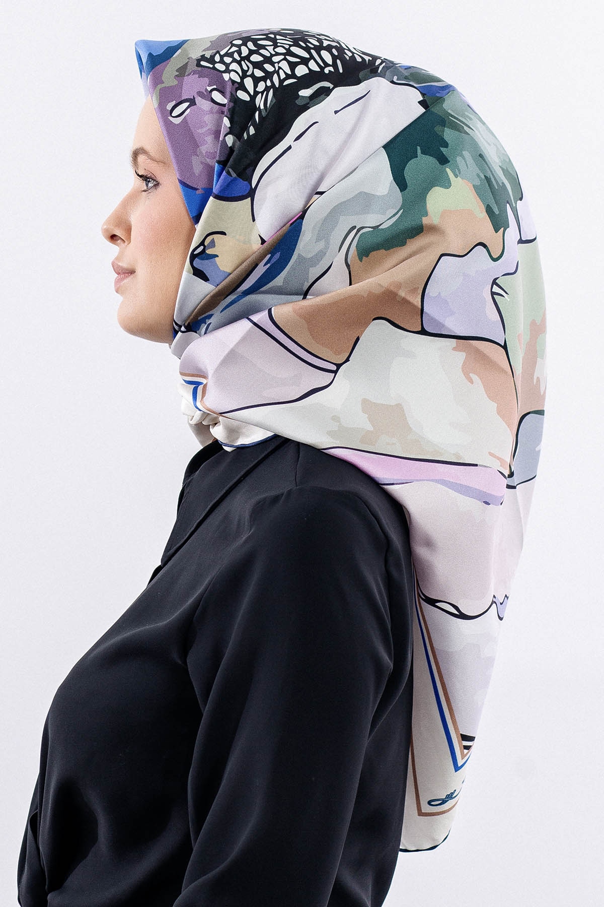 12513 İpek Eşarp Tvıl Dokuma - Lacivert - 2