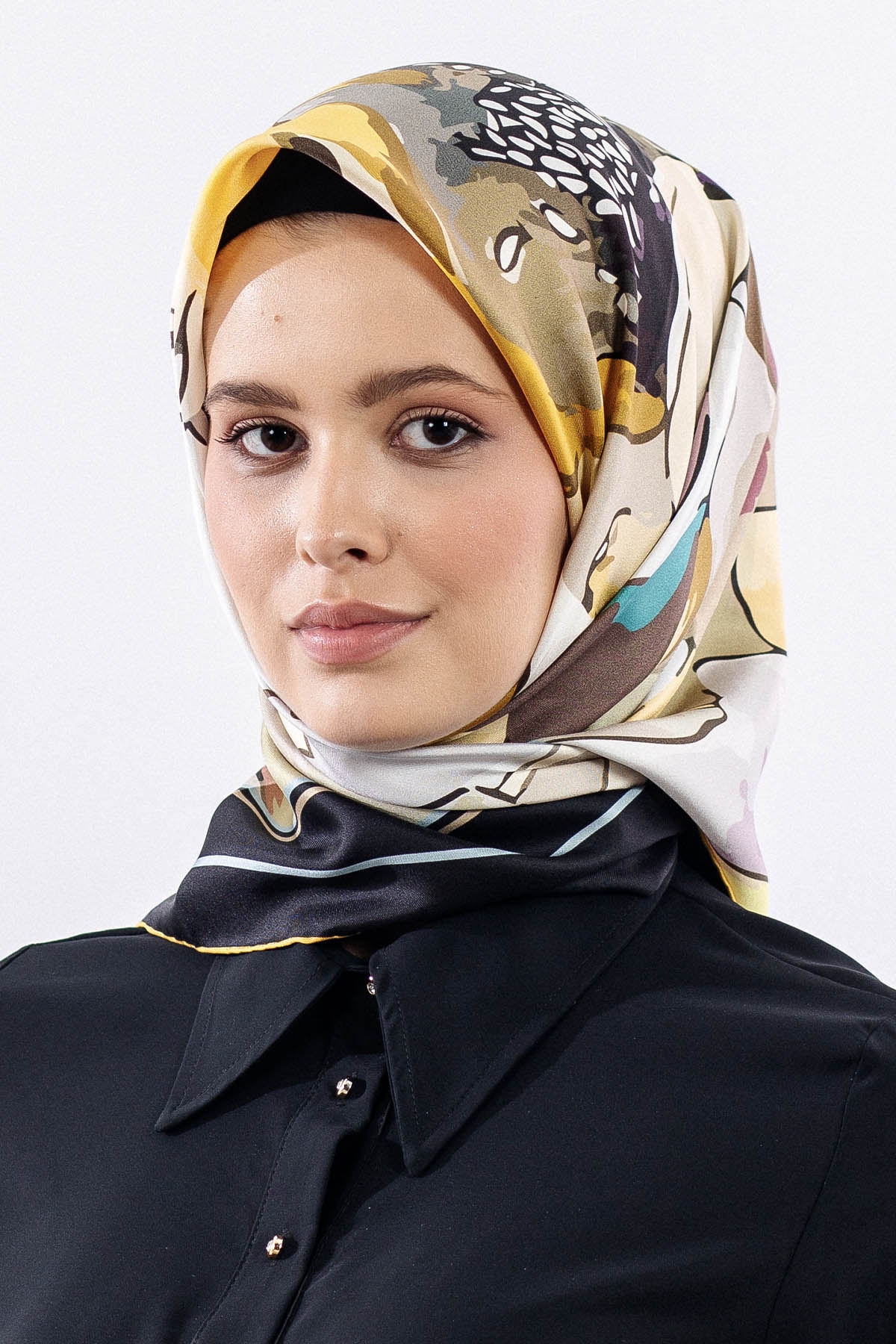 12513 İpek Eşarp Tvıl Dokuma - Siyah_sari - 1