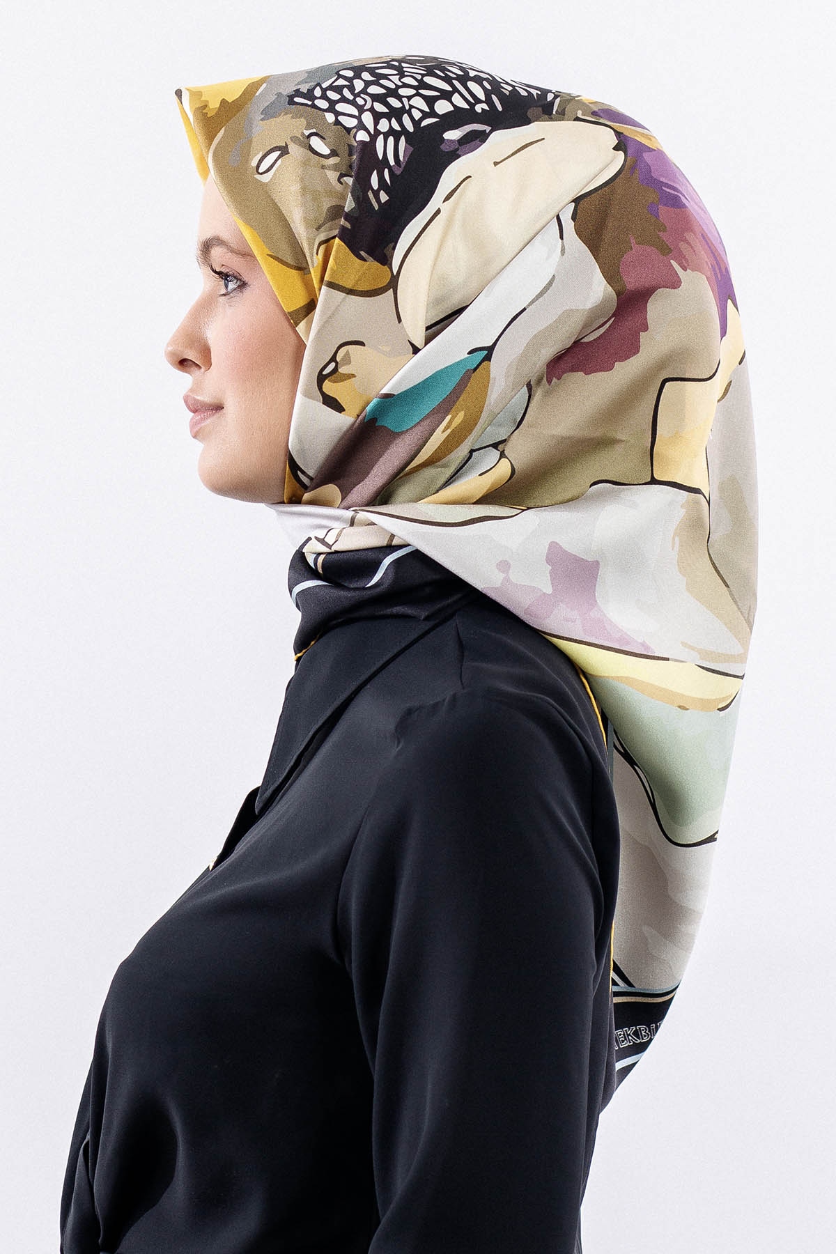 12513 İpek Eşarp Tvıl Dokuma - Siyah_sari - 2