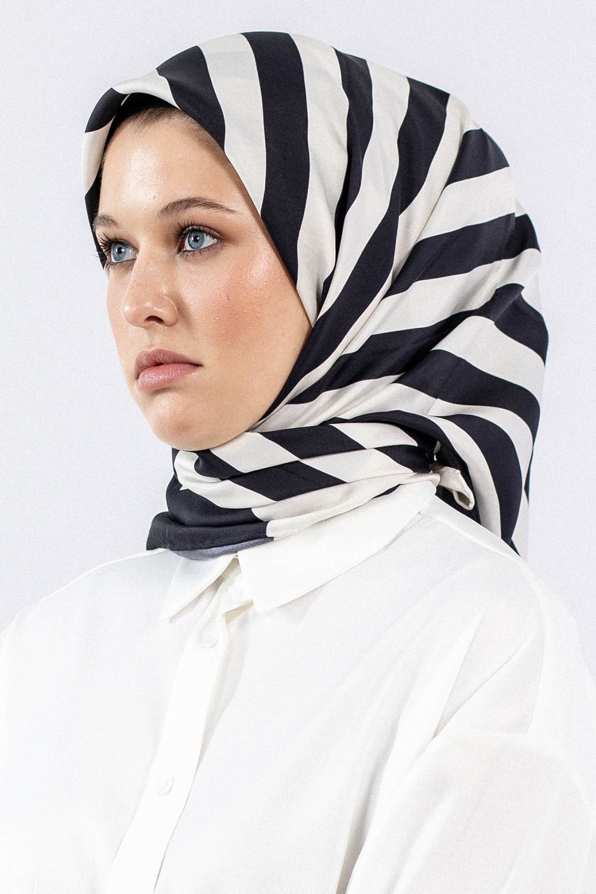 12783 İpek Eşarp Tvil - Siyah_krem - - 1