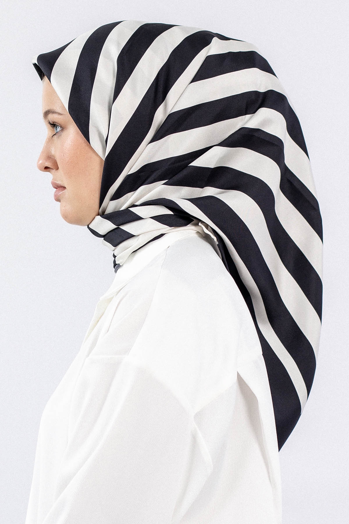 12783 İpek Eşarp Tvil - Siyah_krem - - 2