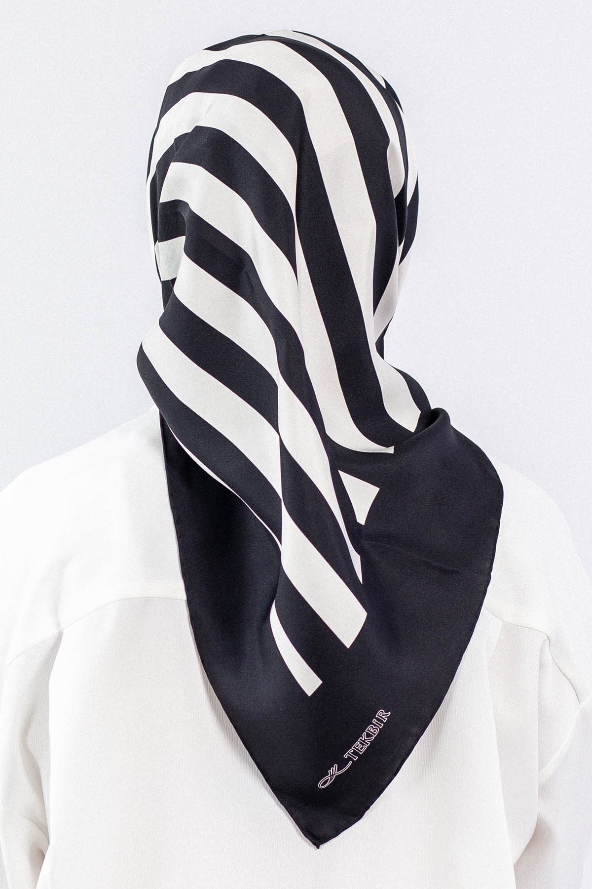 12783 İpek Eşarp Tvil - Siyah_krem - - 3