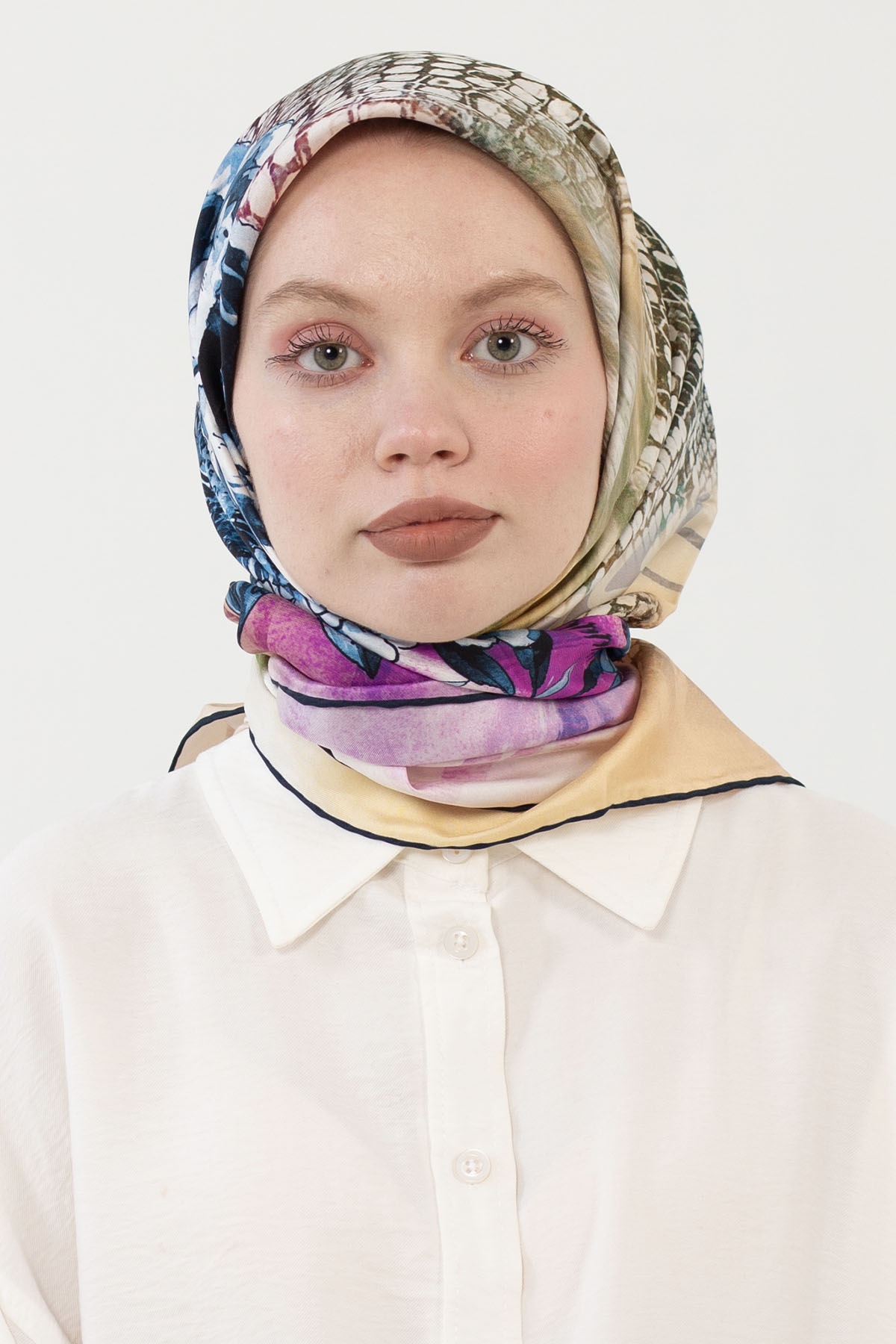 12795 İpek Eşarp Tvil - Krem_laci - 1