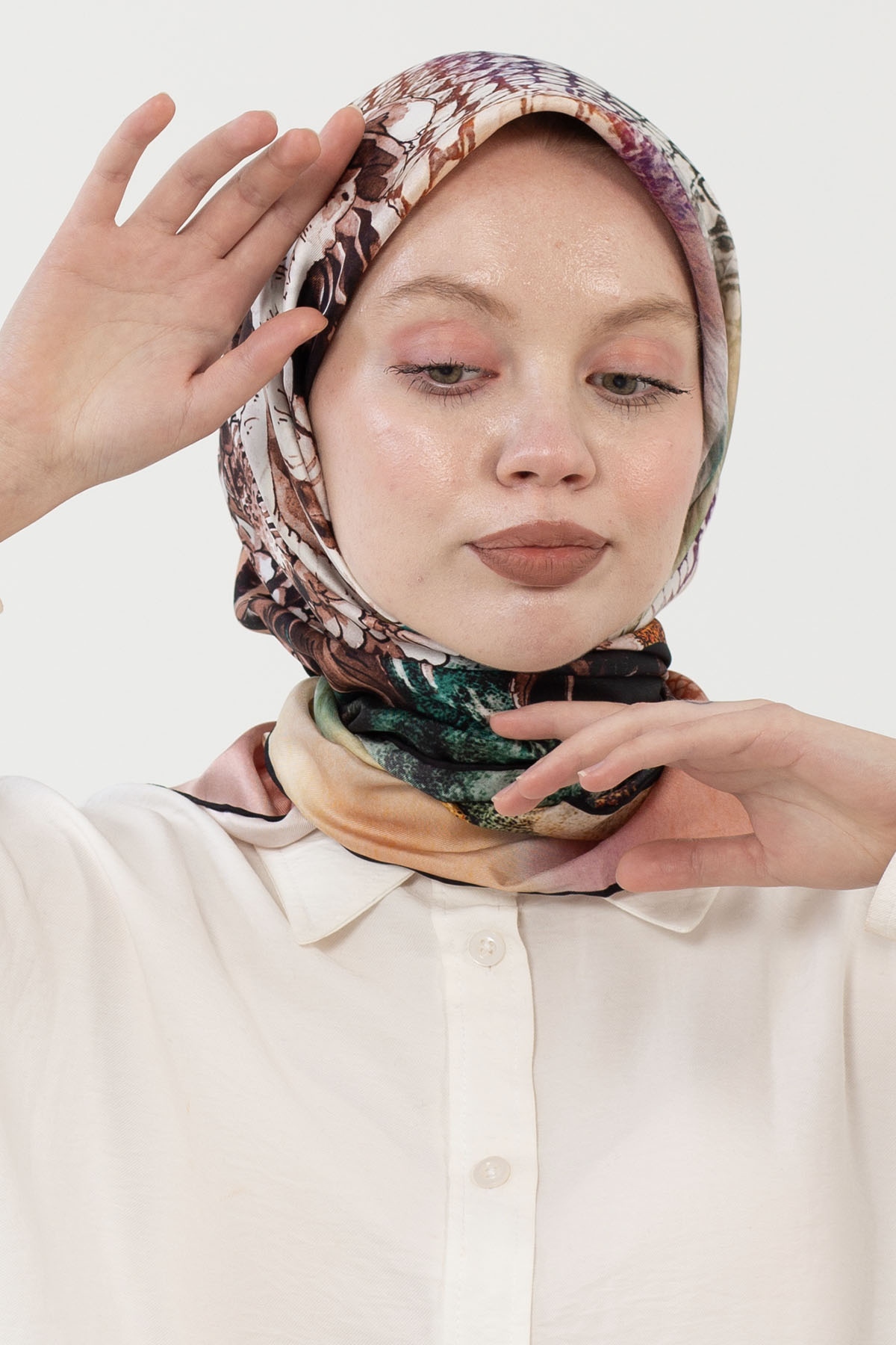 12795 İpek Eşarp Tvil - Krem_siyah - 1