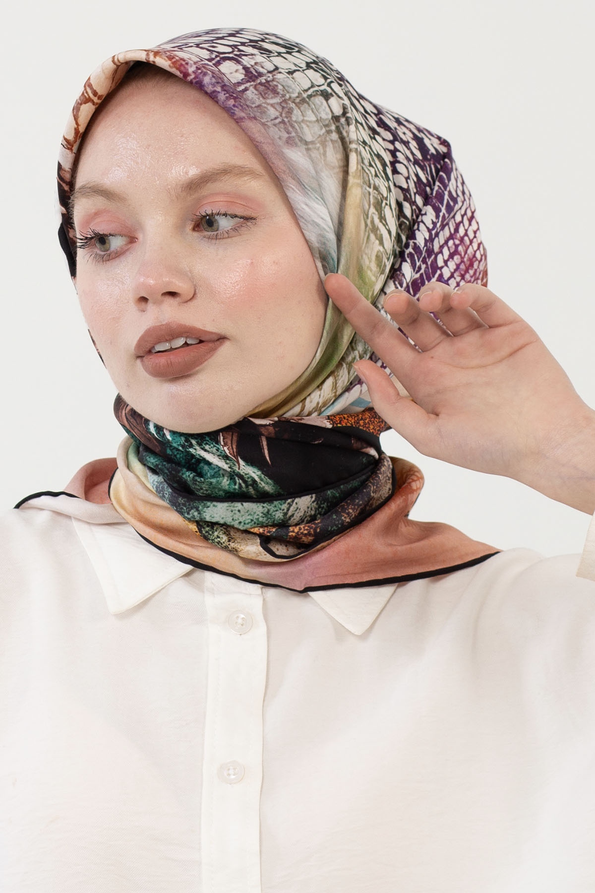 12795 İpek Eşarp Tvil - Krem_siyah - 2