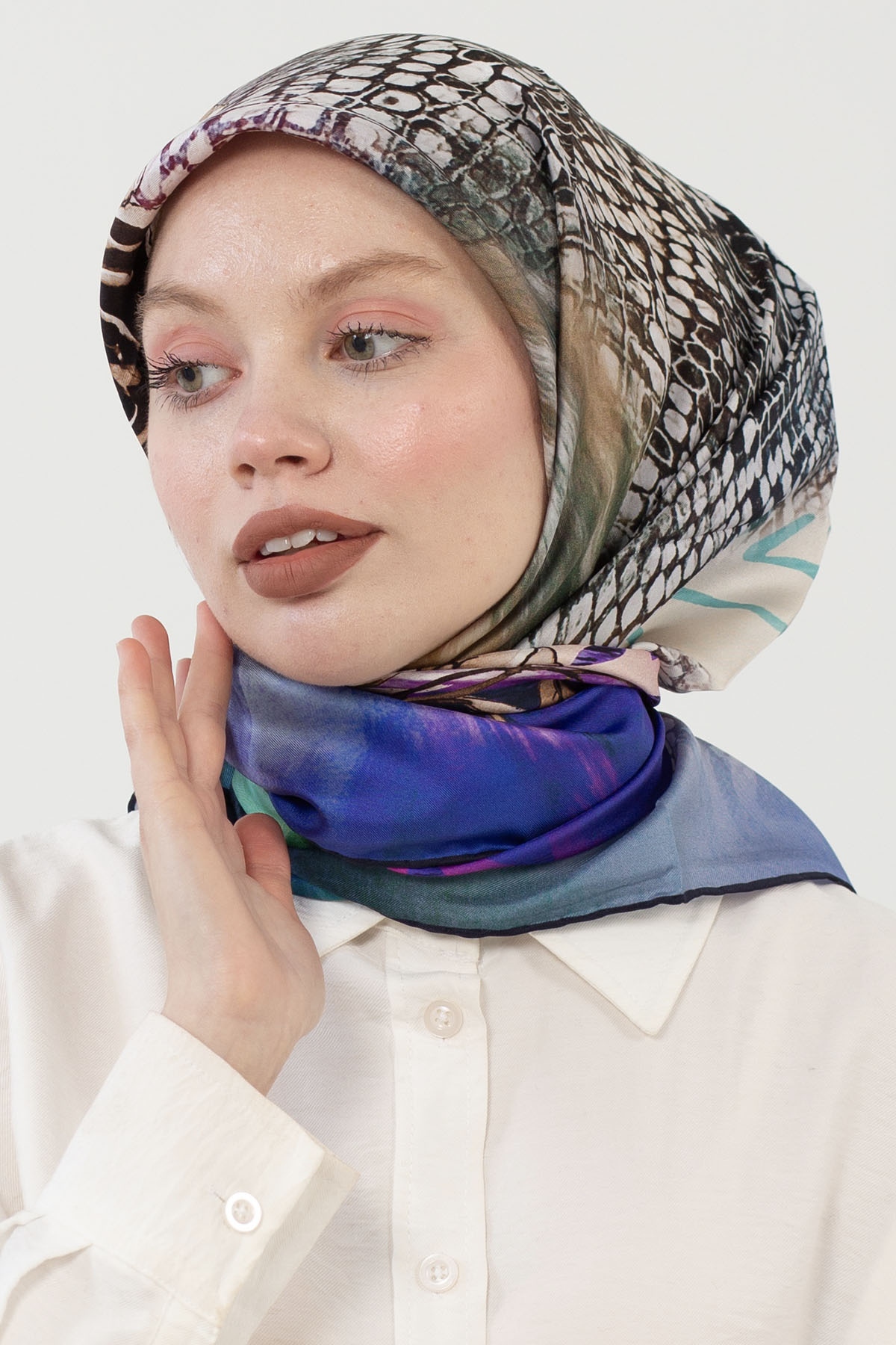 12795 İpek Eşarp Tvil - Lacivert - 1