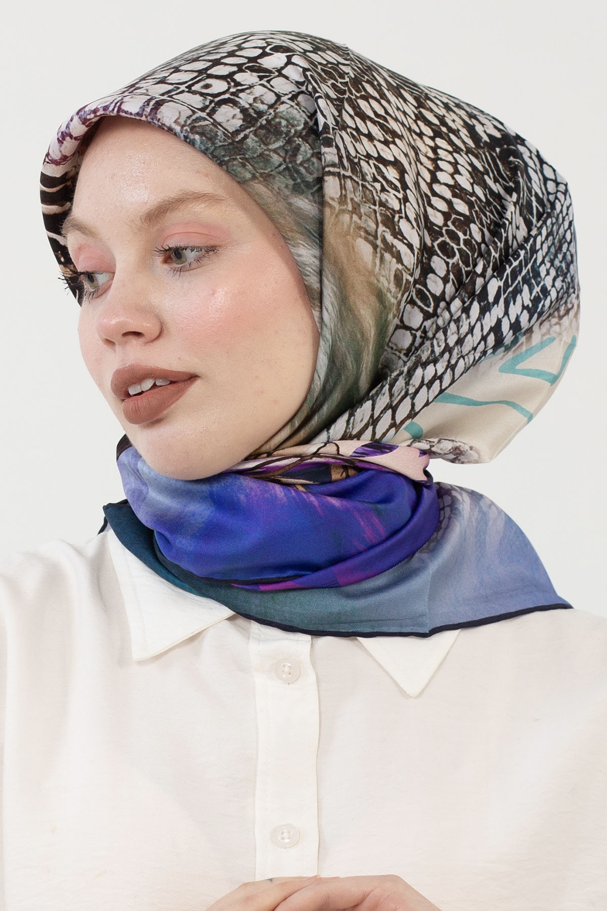 12795 İpek Eşarp Tvil - Lacivert - 2