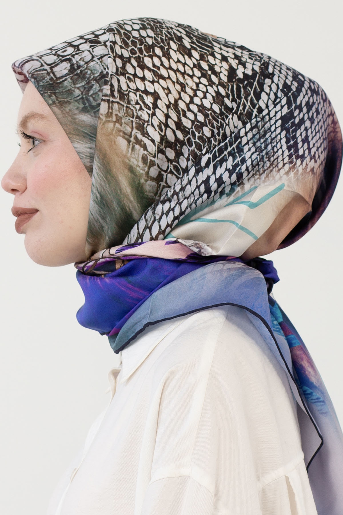 12795 İpek Eşarp Tvil - Lacivert - 3