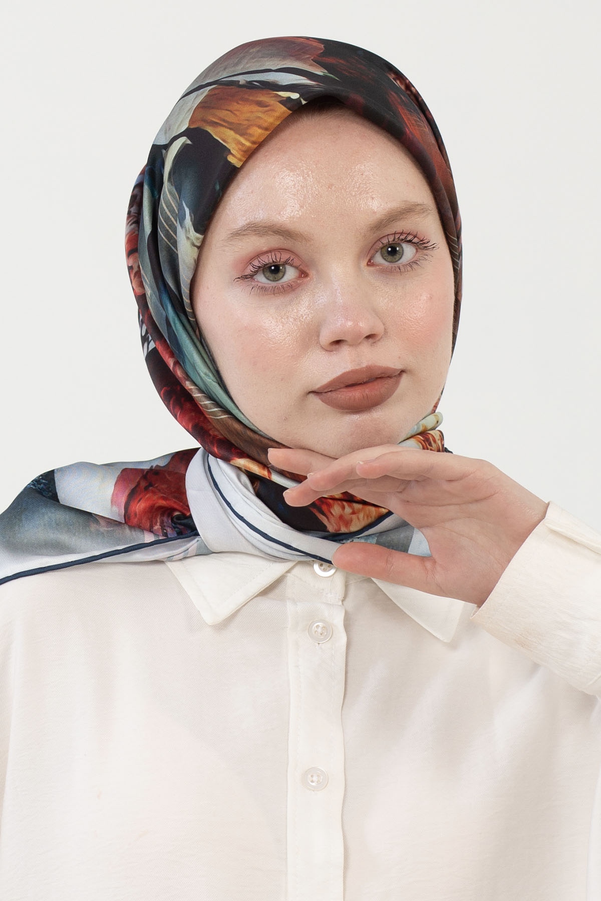 12801 Polyester Eşarp - Lacivert_beyaz - 1