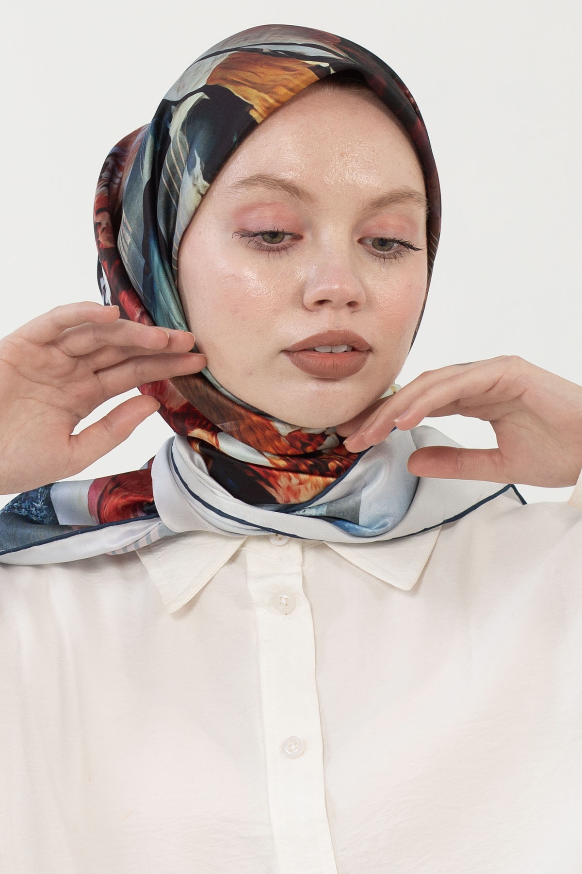 12801 Polyester Eşarp - Lacivert_beyaz - 2