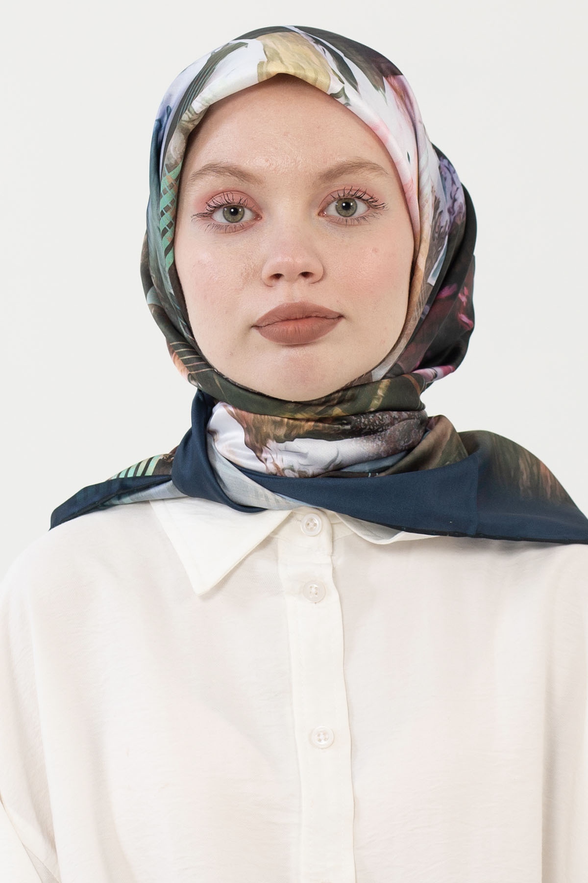 12801 Polyester Eşarp - Petrol - 1