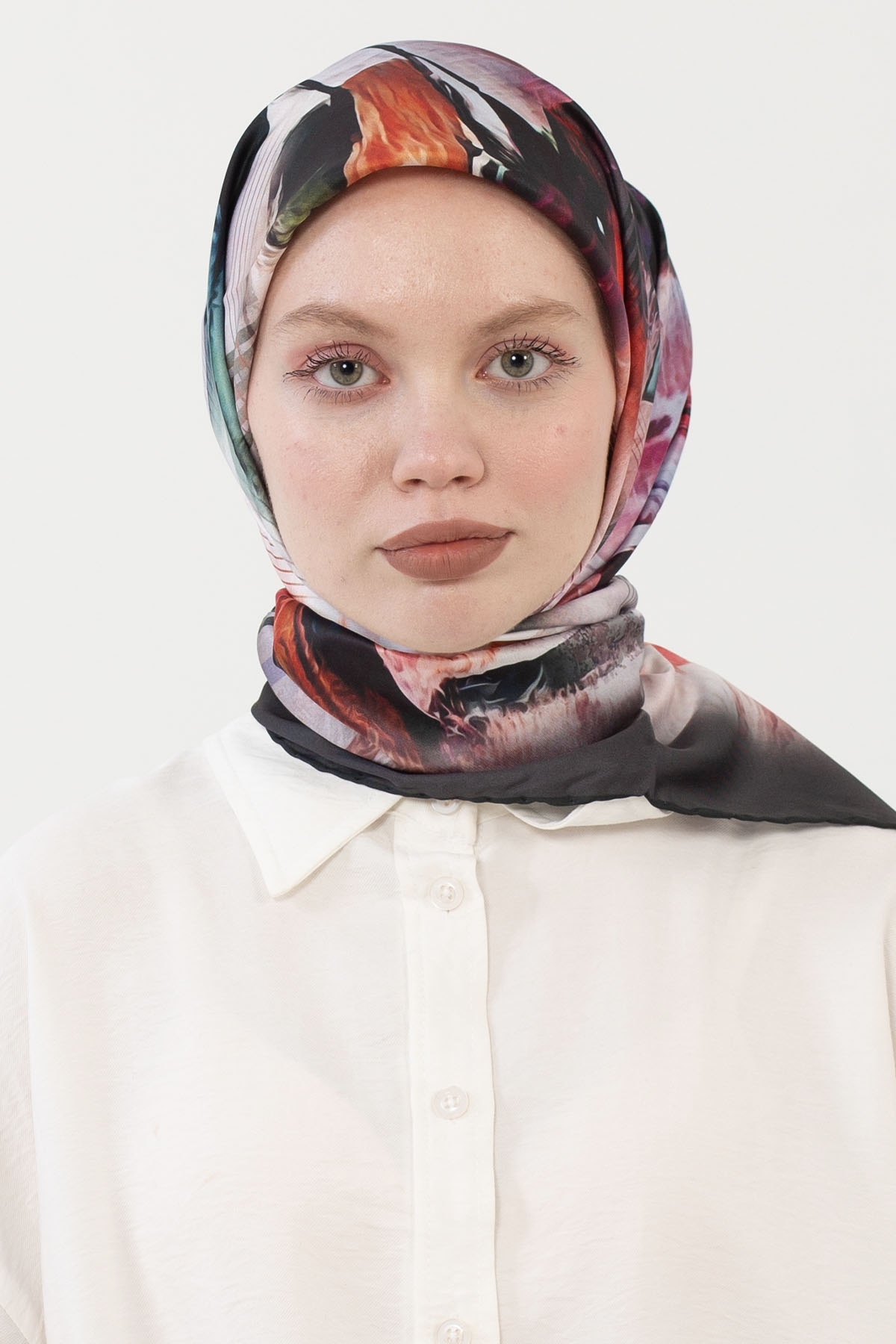 12801 Polyester Eşarp - Siyah_krem - 1