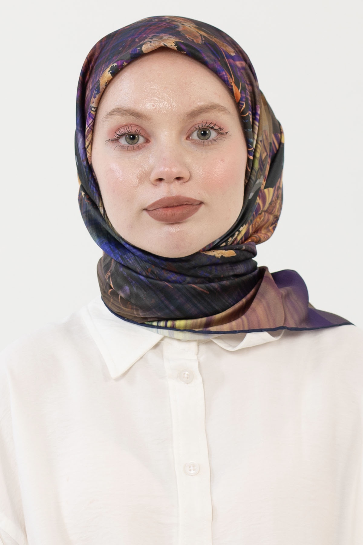 12802 Polyester Eşarp - Lacivert_pudra - 1