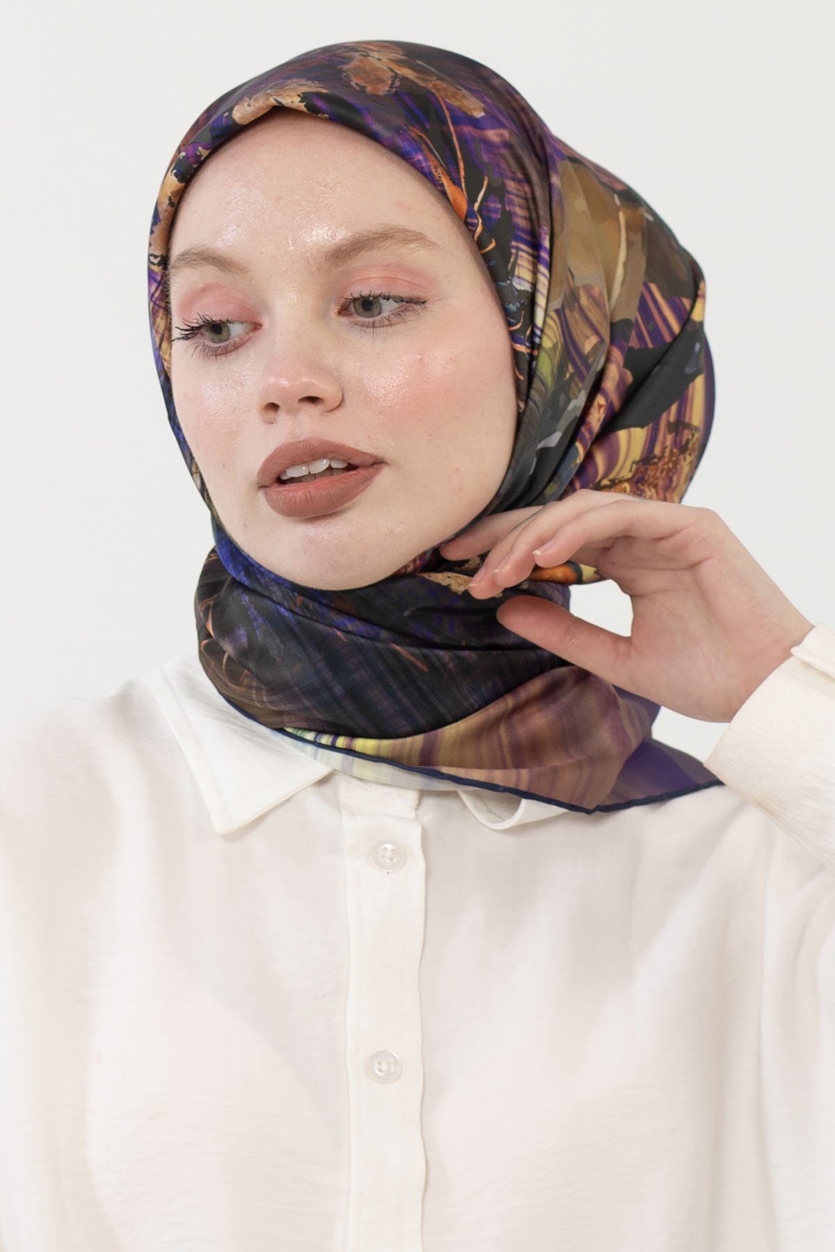 12802 Polyester Eşarp - Lacivert_pudra - 2