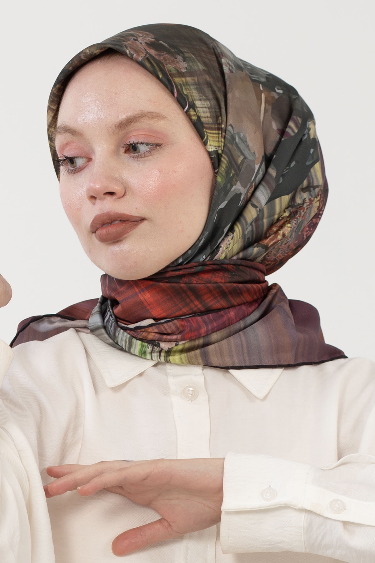 12802 Polyester Eşarp - Siyah_yesil - 1