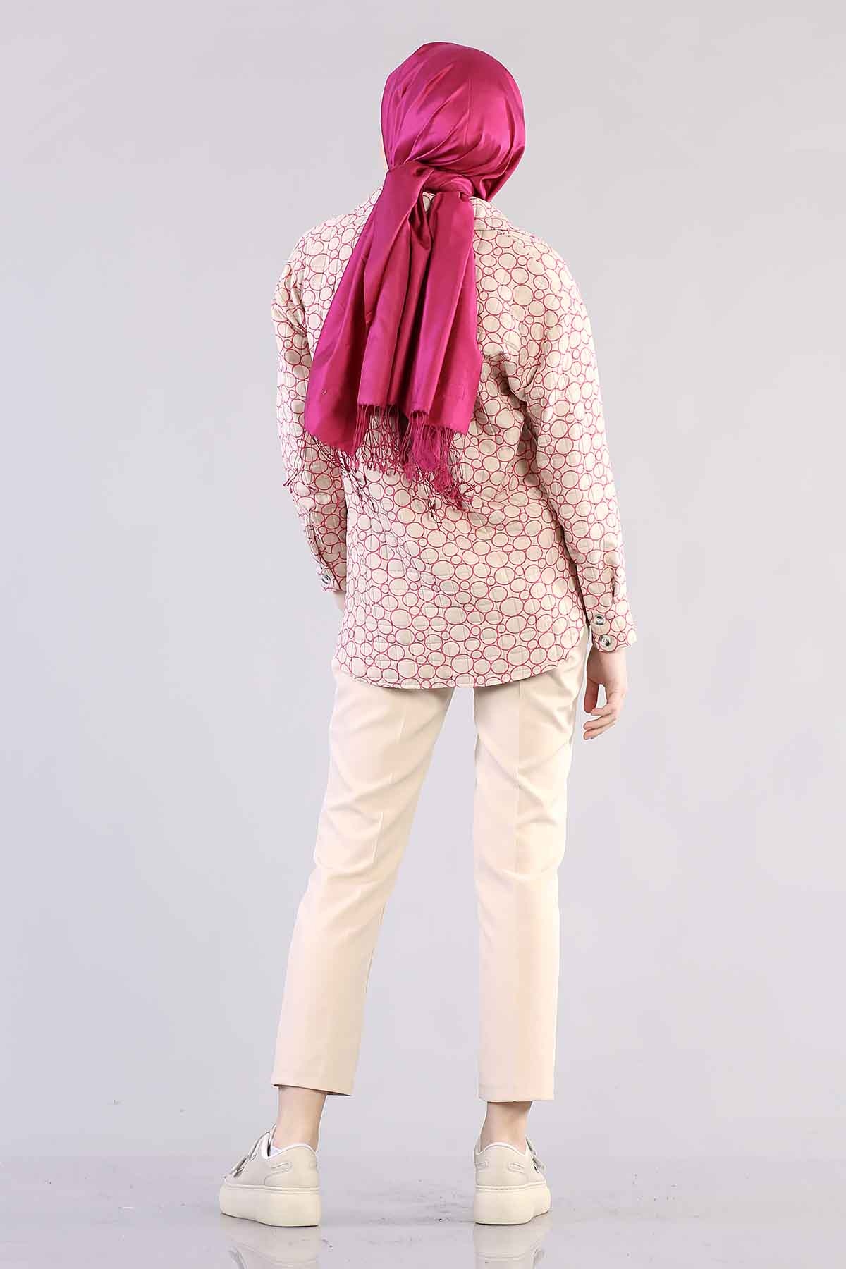 1298 Kapitone Gömlek 38-44 - Krem_pembe - 5
