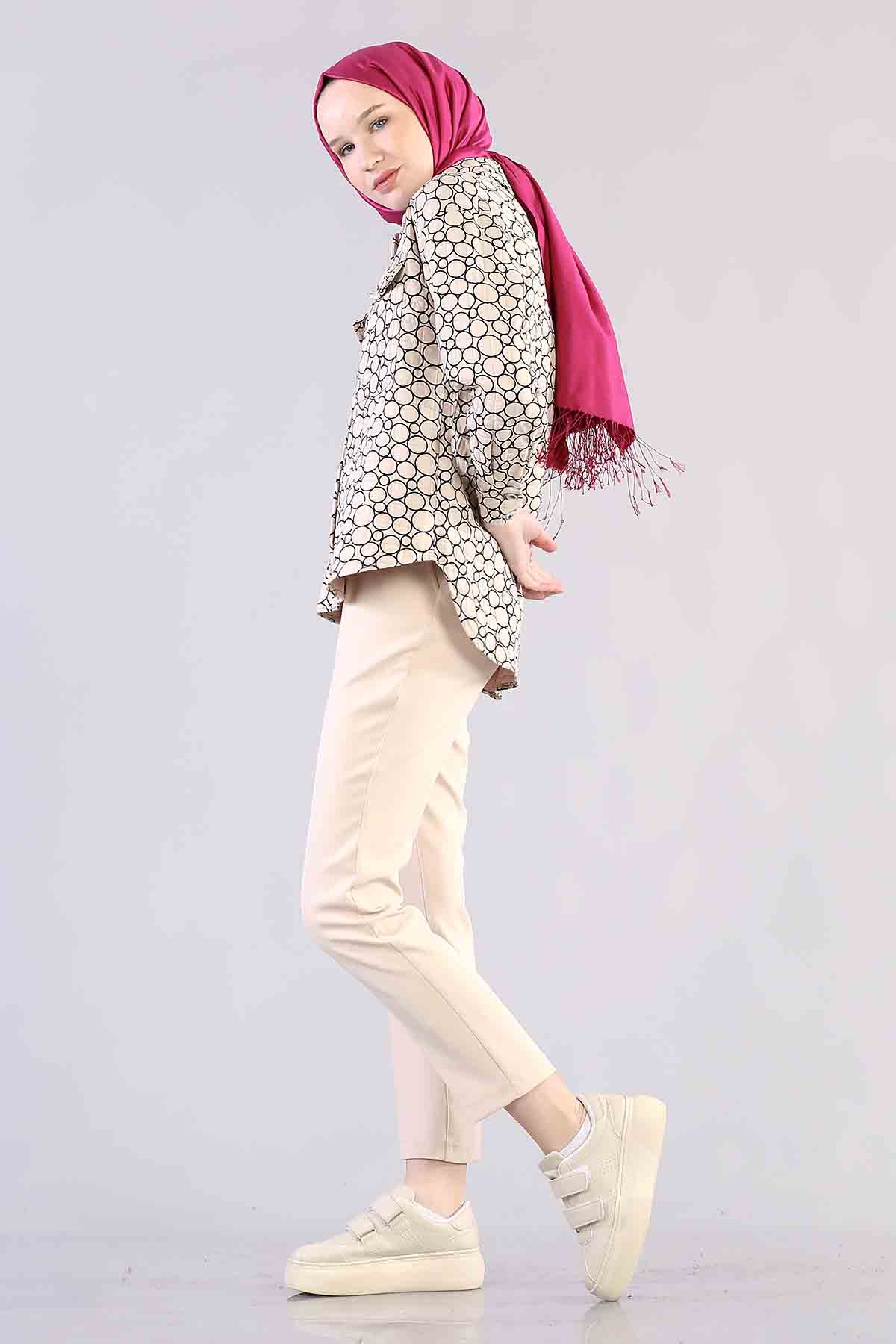 1298 Kapitone Gömlek 38-44 - Krem_siyah - 2