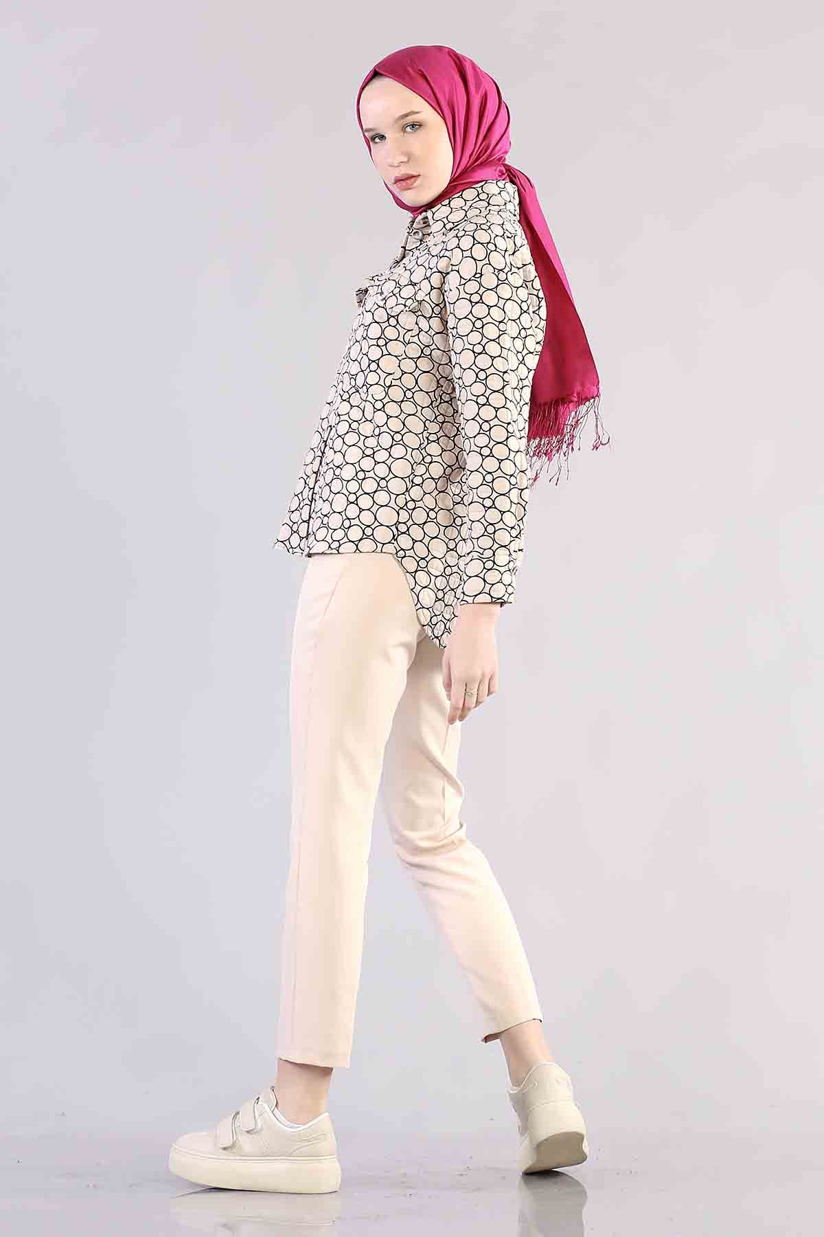 1298 Kapitone Gömlek 38-44 - Krem_siyah - 3