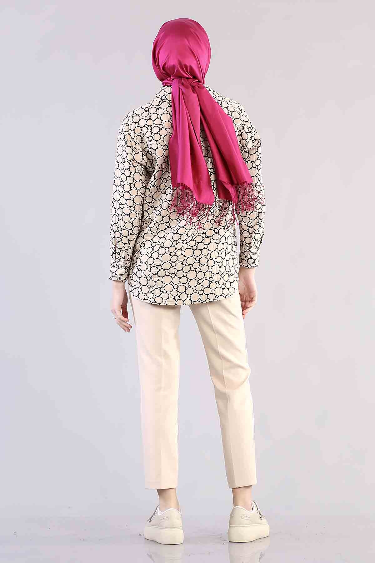 1298 Kapitone Gömlek 38-44 - Krem_siyah - 4