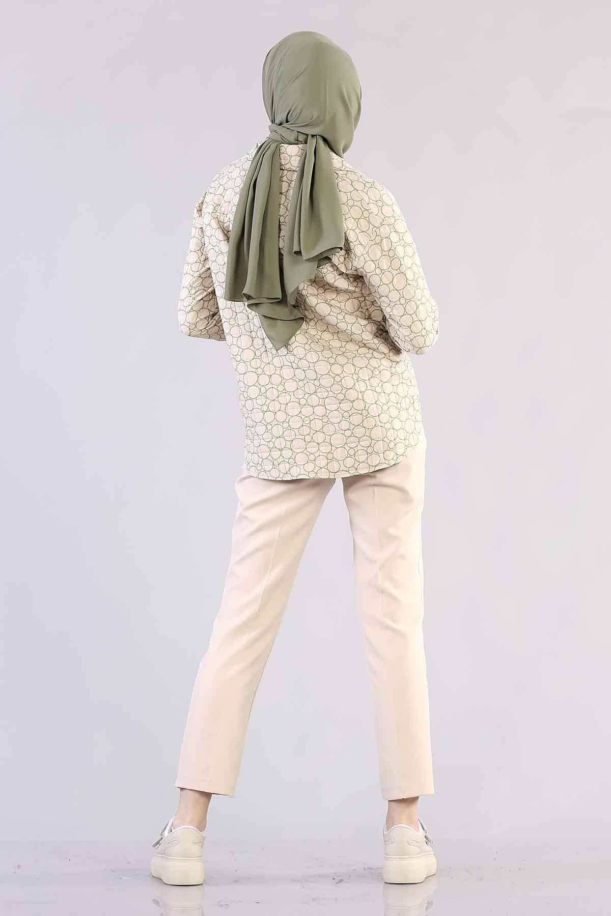 1298 Kapitone Gömlek 38-44 - Krem_yesil - 4