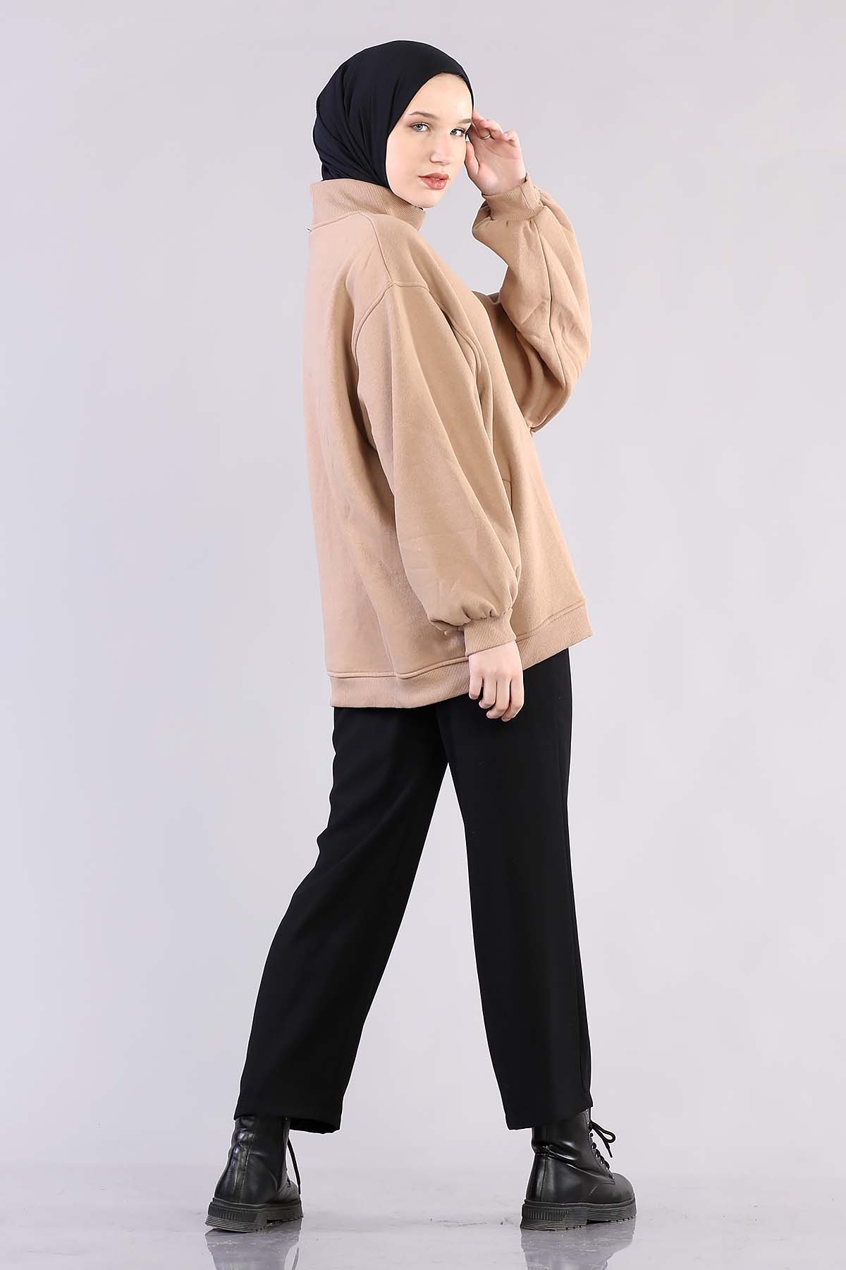 1305 Yarim Balikçi Tunik Tek - Bej - 5