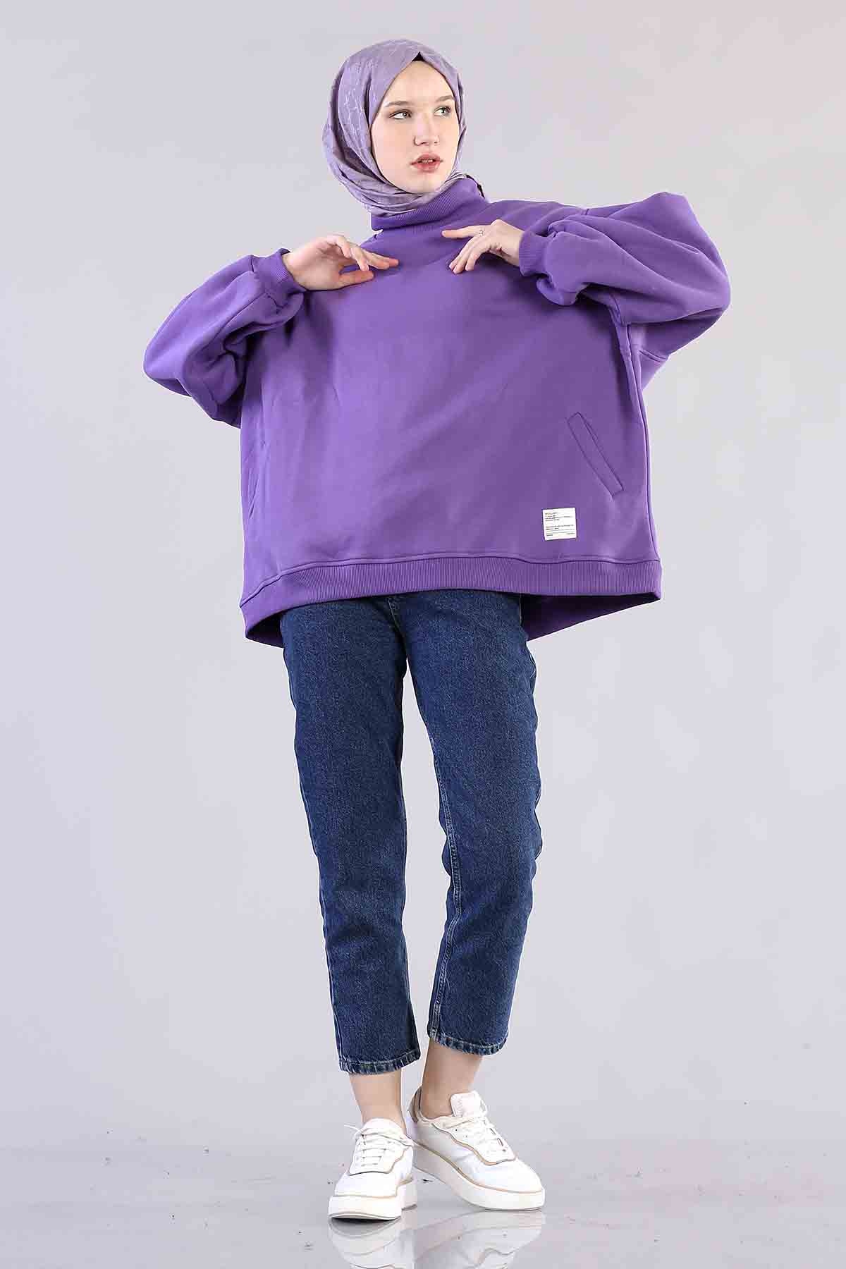 1305 Yarim Balikçi Tunik Tek - Mor - 1