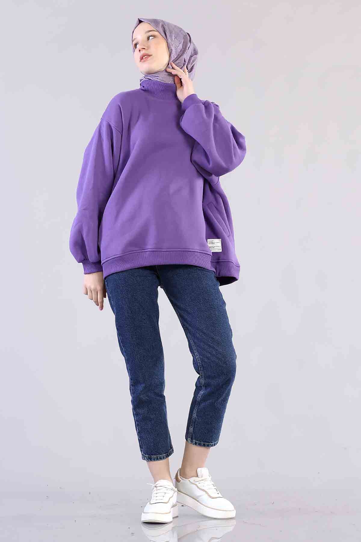 1305 Yarim Balikçi Tunik Tek - Mor - 2