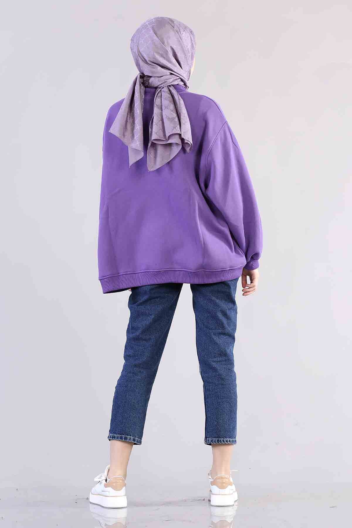 1305 Yarim Balikçi Tunik Tek - Mor - 4