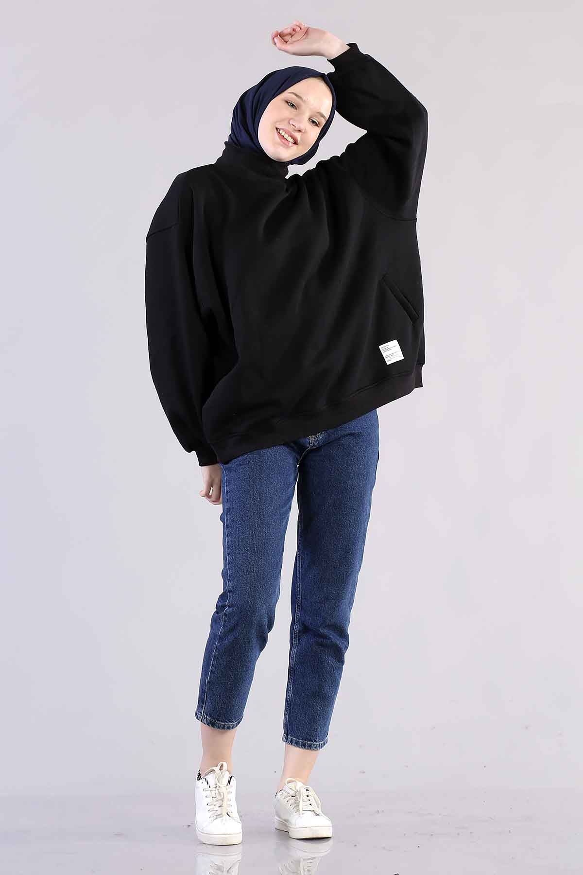 1305 Yarim Balikçi Tunik Tek - Siyah - 3