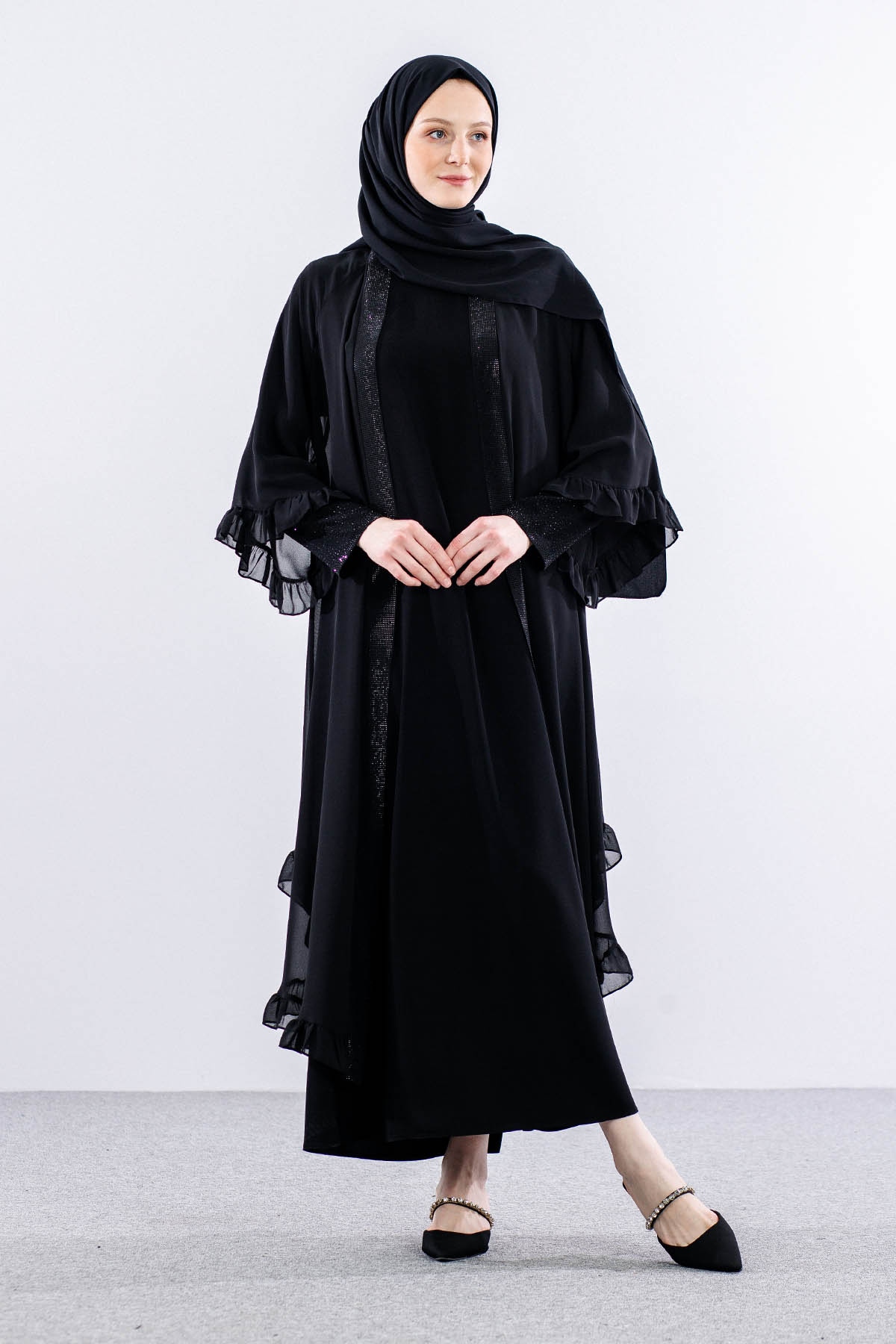 1329 2li Abaya 44-54 Vildan - Siyah - 1