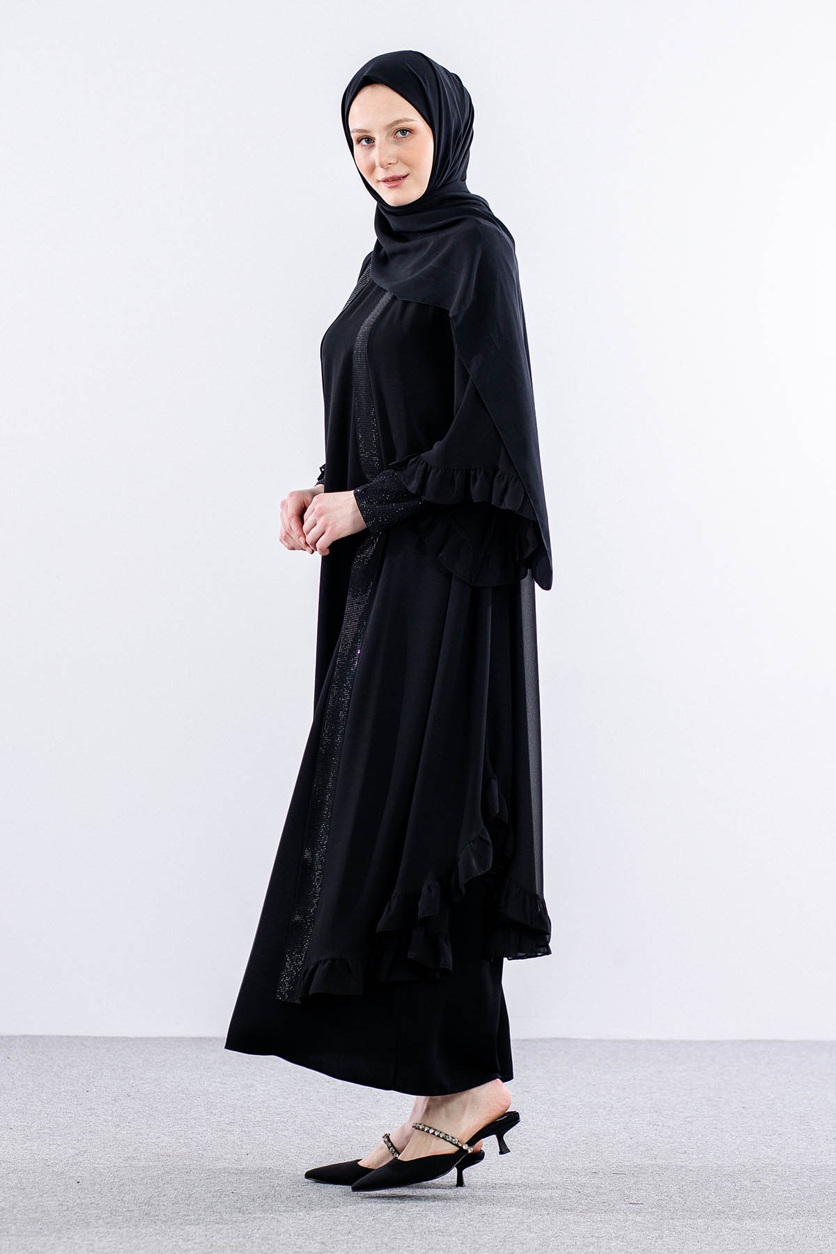 1329 2li Abaya 44-54 Vildan - Siyah - 3