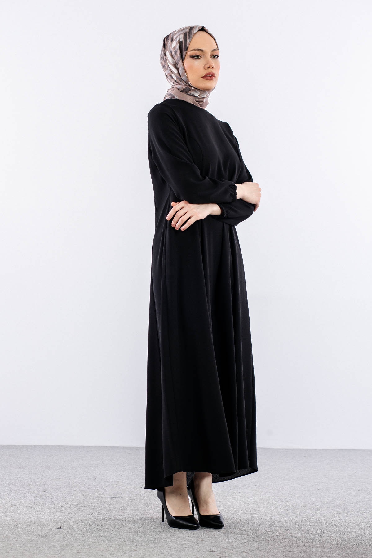 1382 çi̇çek Petek Elbi̇se 44-54 - Siyah - 3