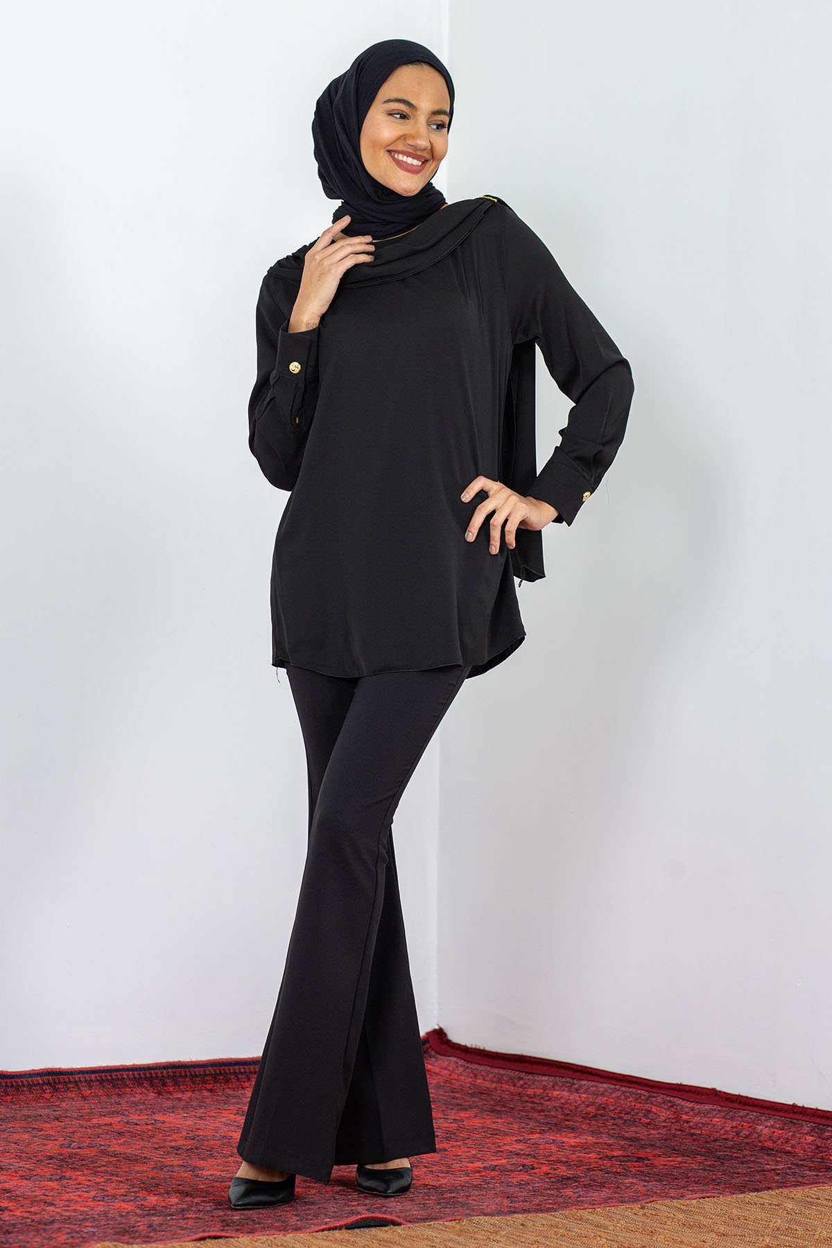 1444 Bluz 38-44 Flar - Siyah - 1