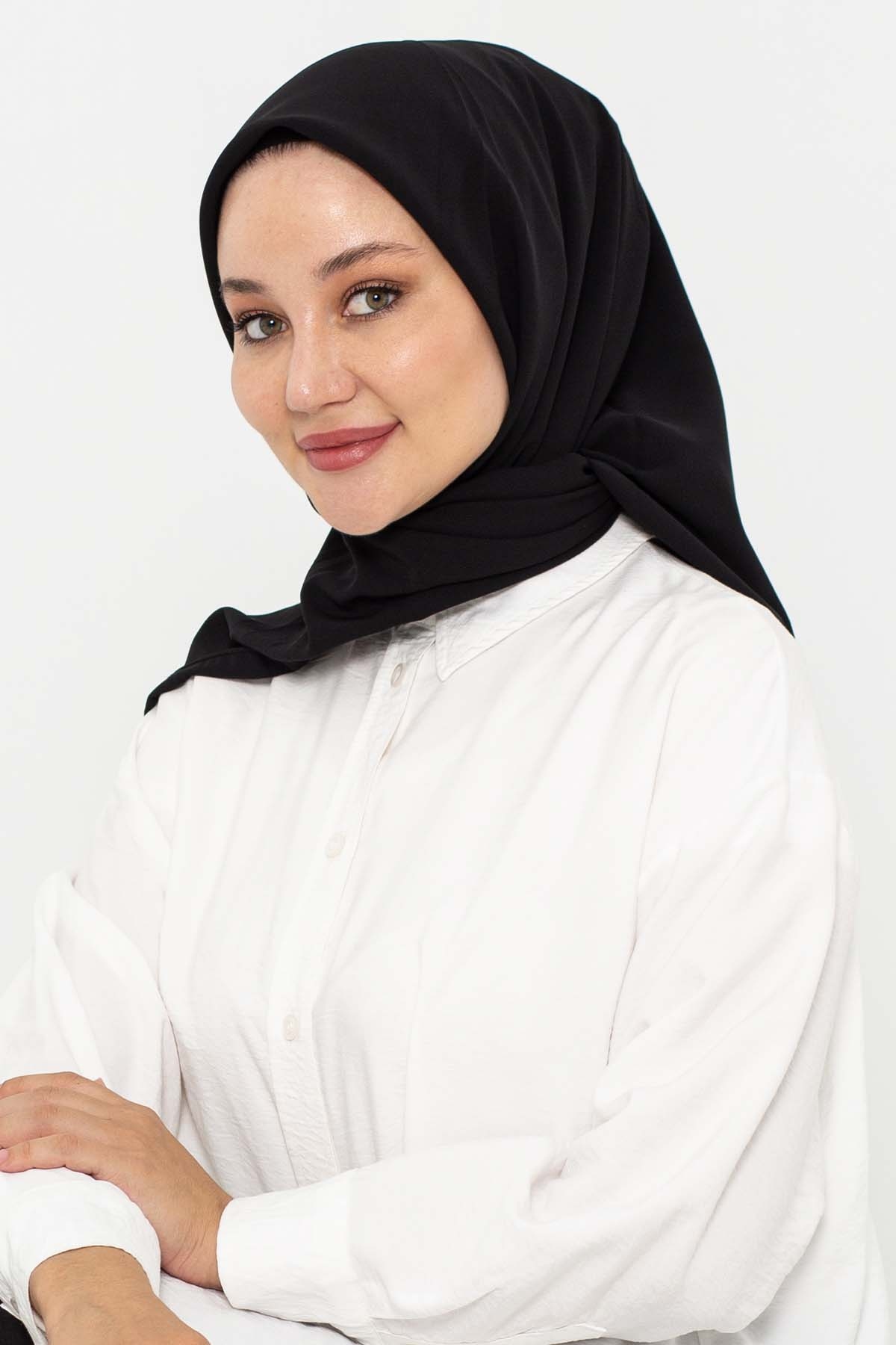 15263 Medine İpeği Eşarp - Siyah - 1