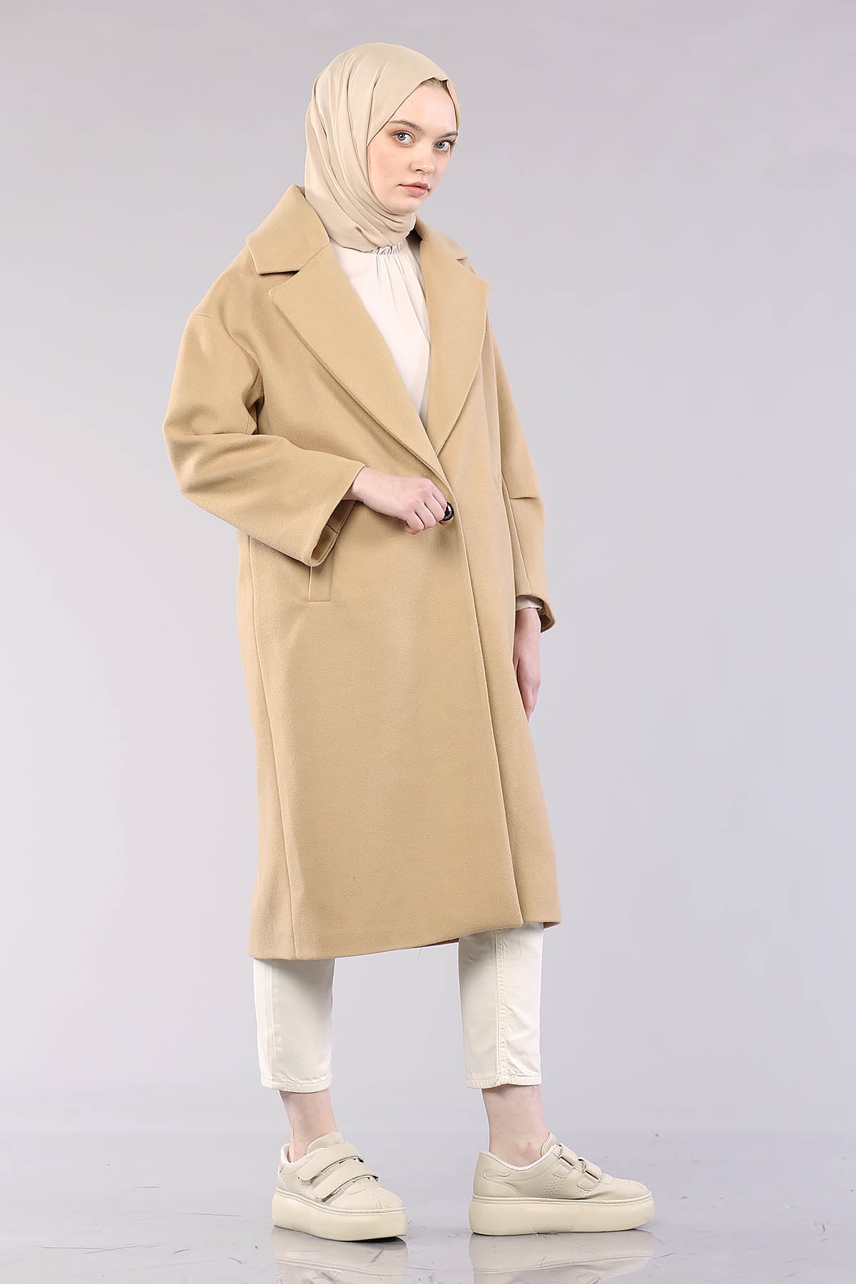 1530 Mono Yaka Kaşe Kap S-m-l - Camel - 4