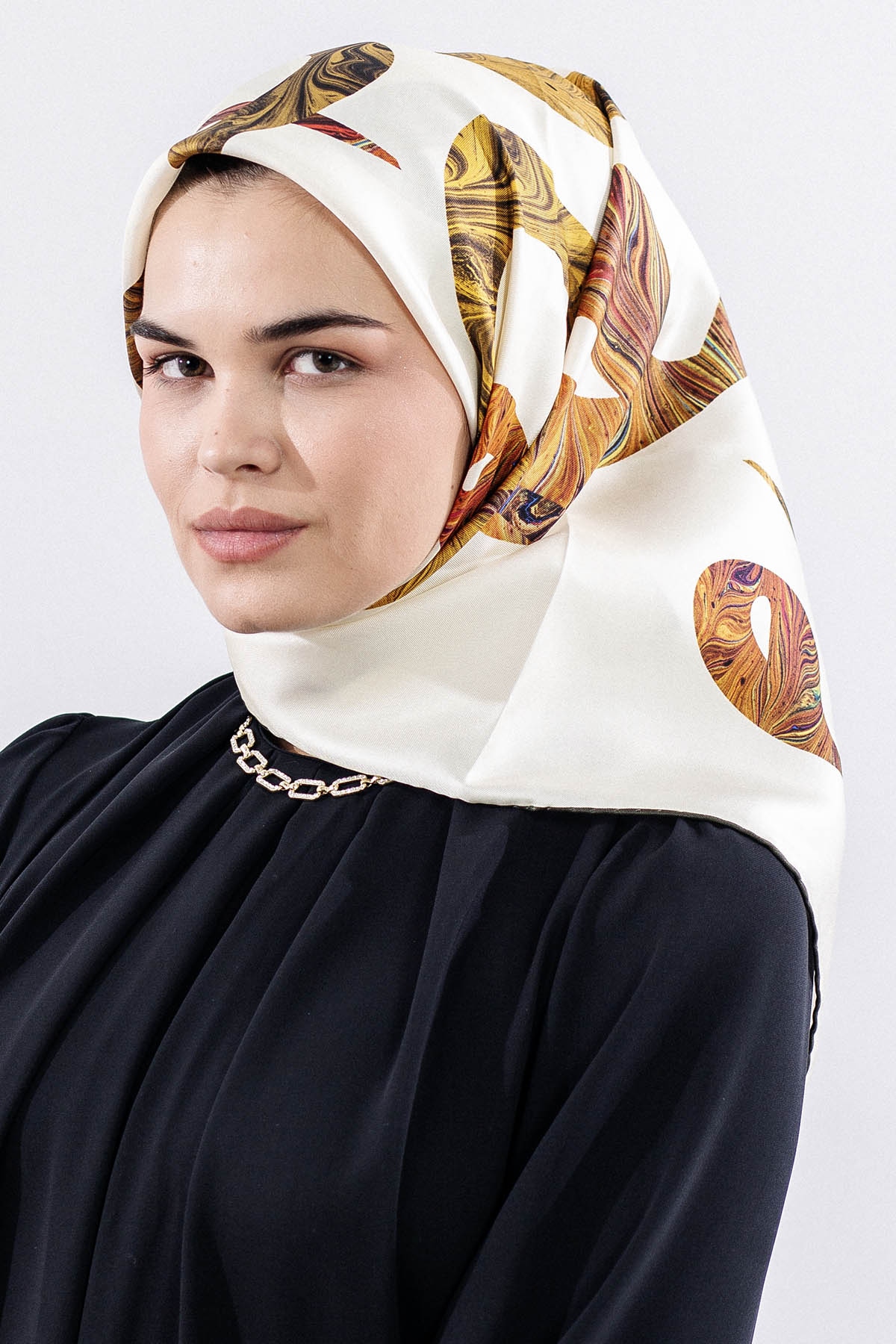 157 İpek Eşarp 90*90 Vav Desen - Haki - 2